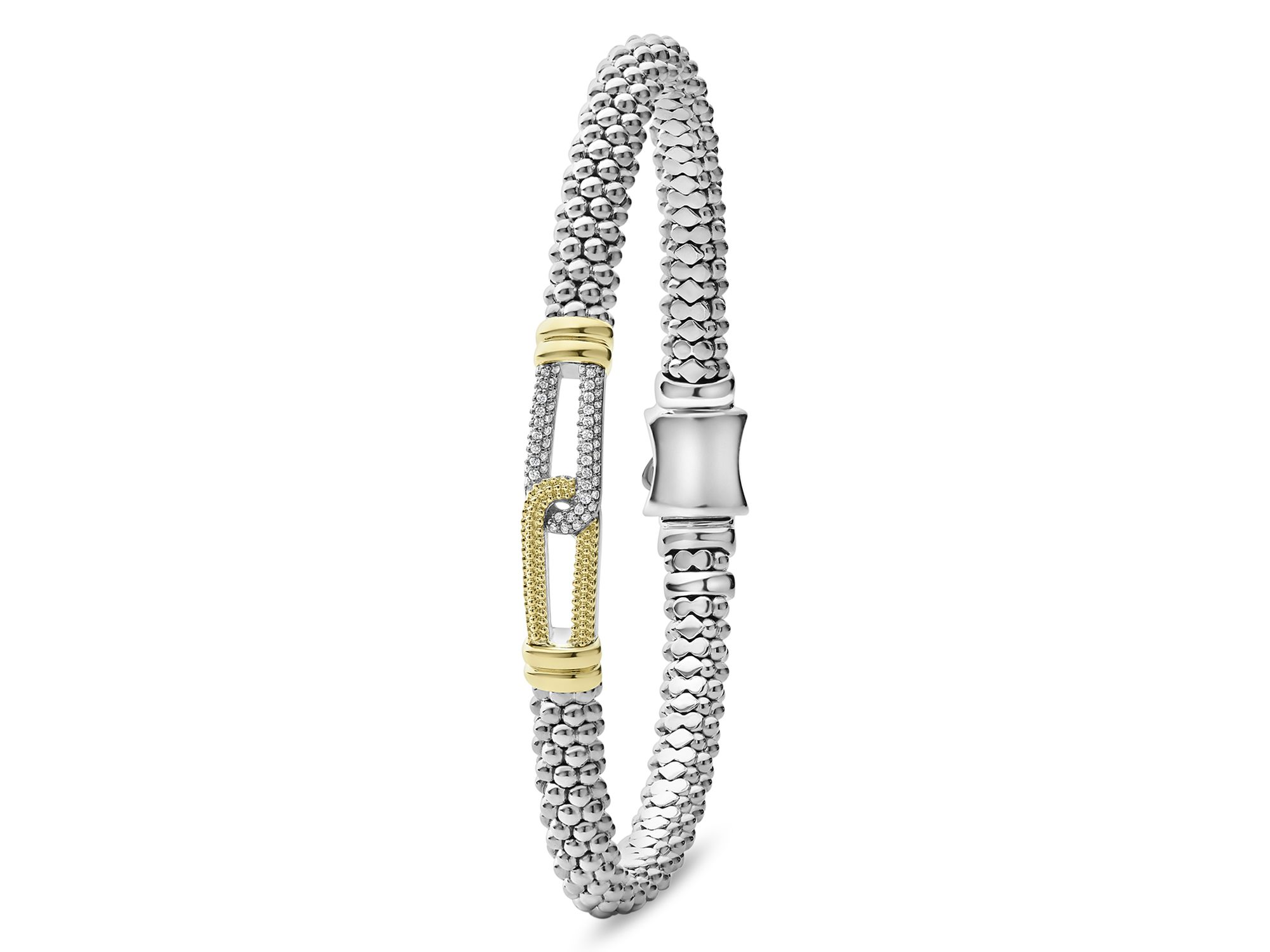 18K Yellow Gold & Sterling Silver Caviar Lux Diamond Interlocking Loop Caviar Bead Clip Bracelet - Exclusive — Image 6