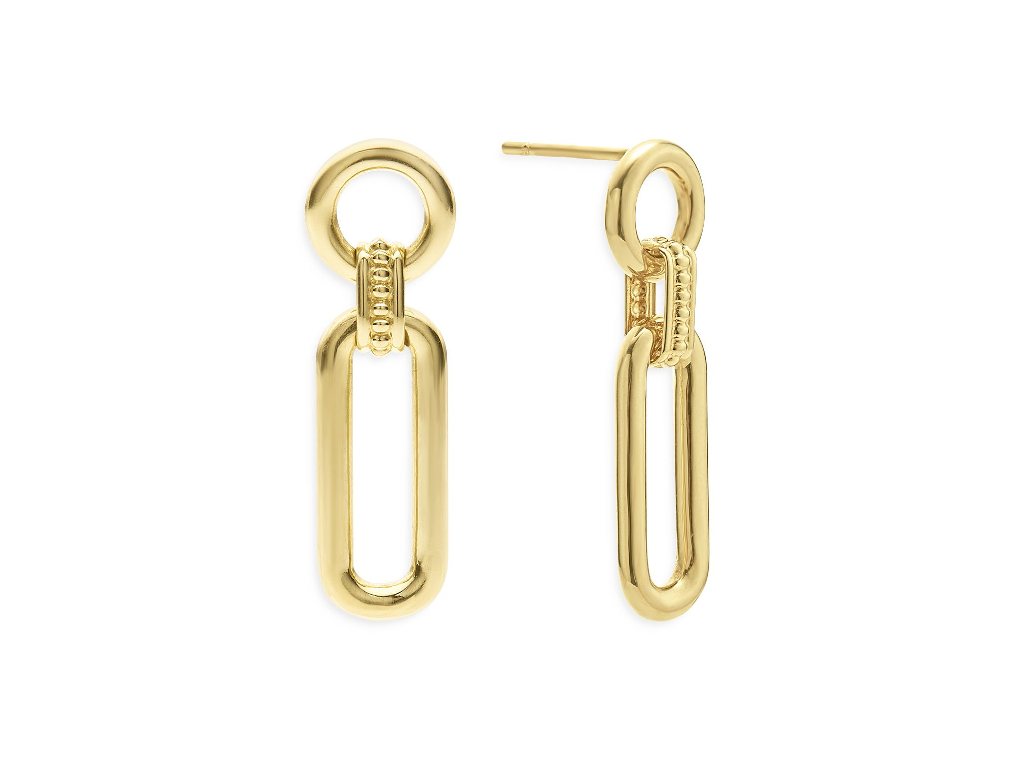 18K Yellow Gold Signature Caviar Link Drop Earrings — Image 4