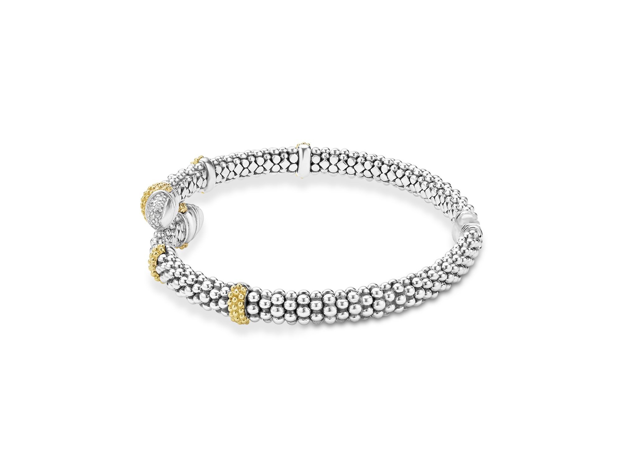 18K Yellow Gold & Sterling Caviar Lux Diamond Bypass Bangle Bracelet — Image 4