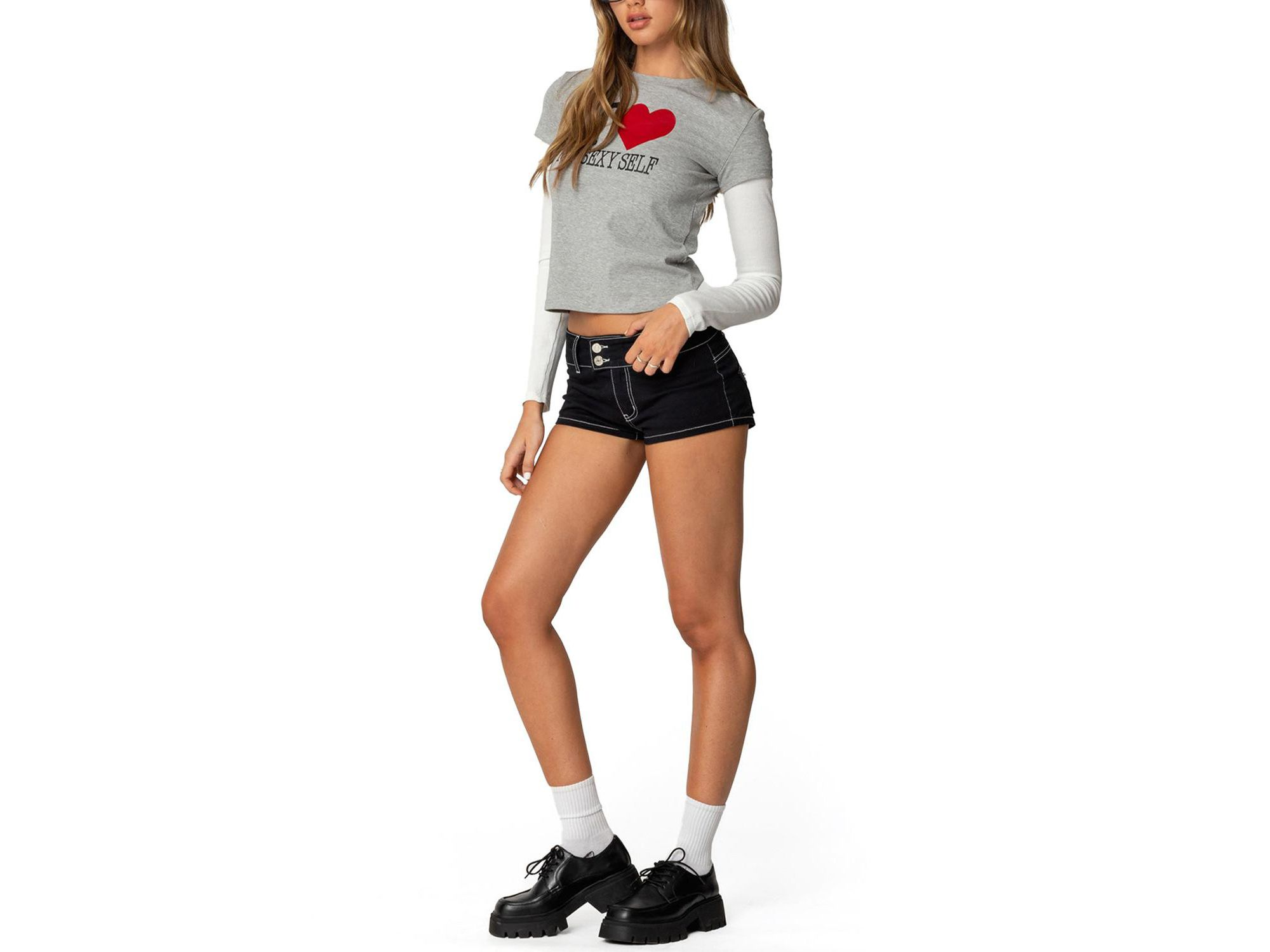 I Heart Me Layered Long Sleeve T Shirt — Image 3
