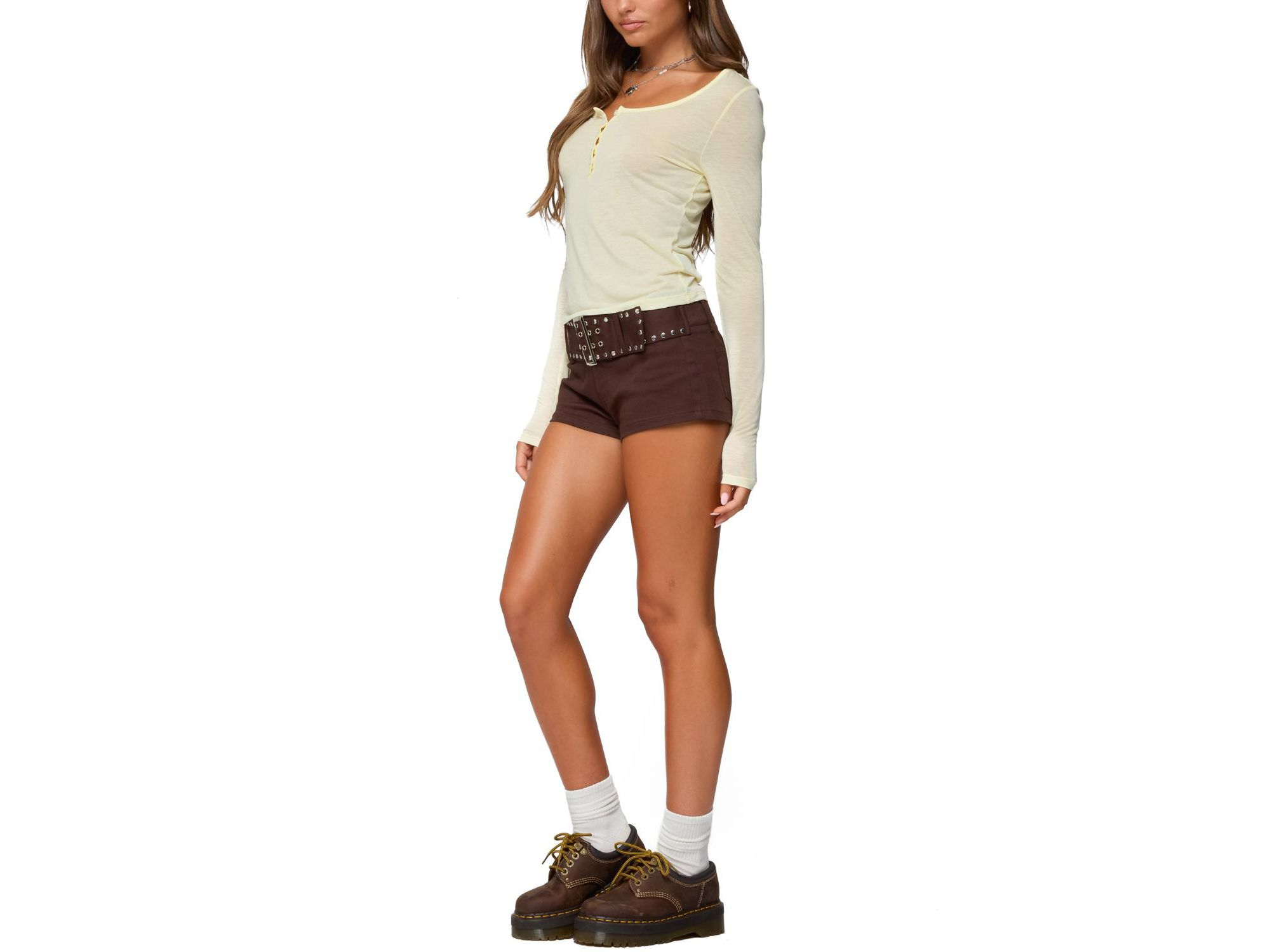 Ria Sheer Long Sleeve Henley Top — Image 5