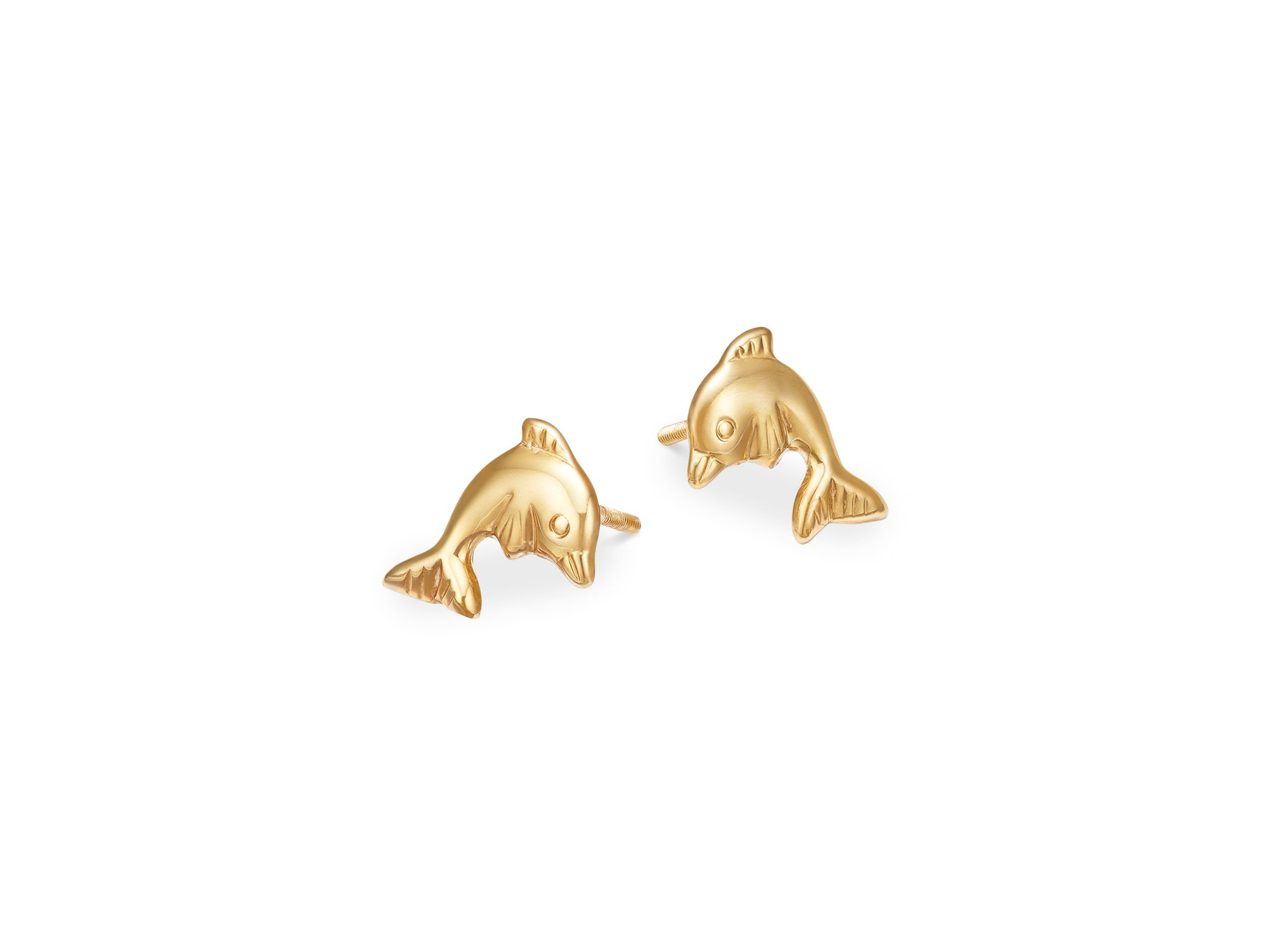 Children's Tiny Dolphin Screw Back Stud Earrings in 14K Yellow Gold — Image 3