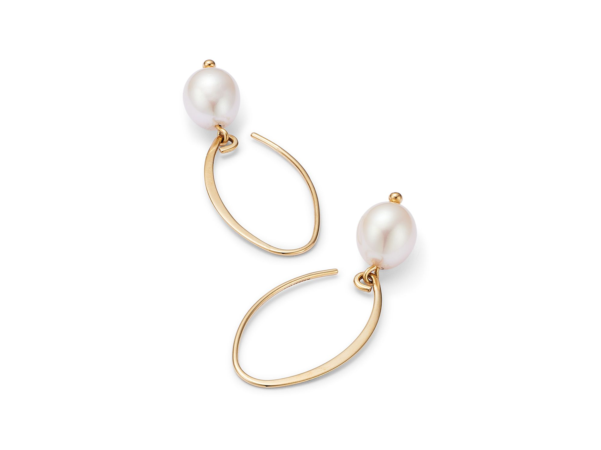 Simple Sweep Earrings with Cultured Freshwater Pearl Drops in 14K Yellow Gold, 8mm - Exclusive — Image 3