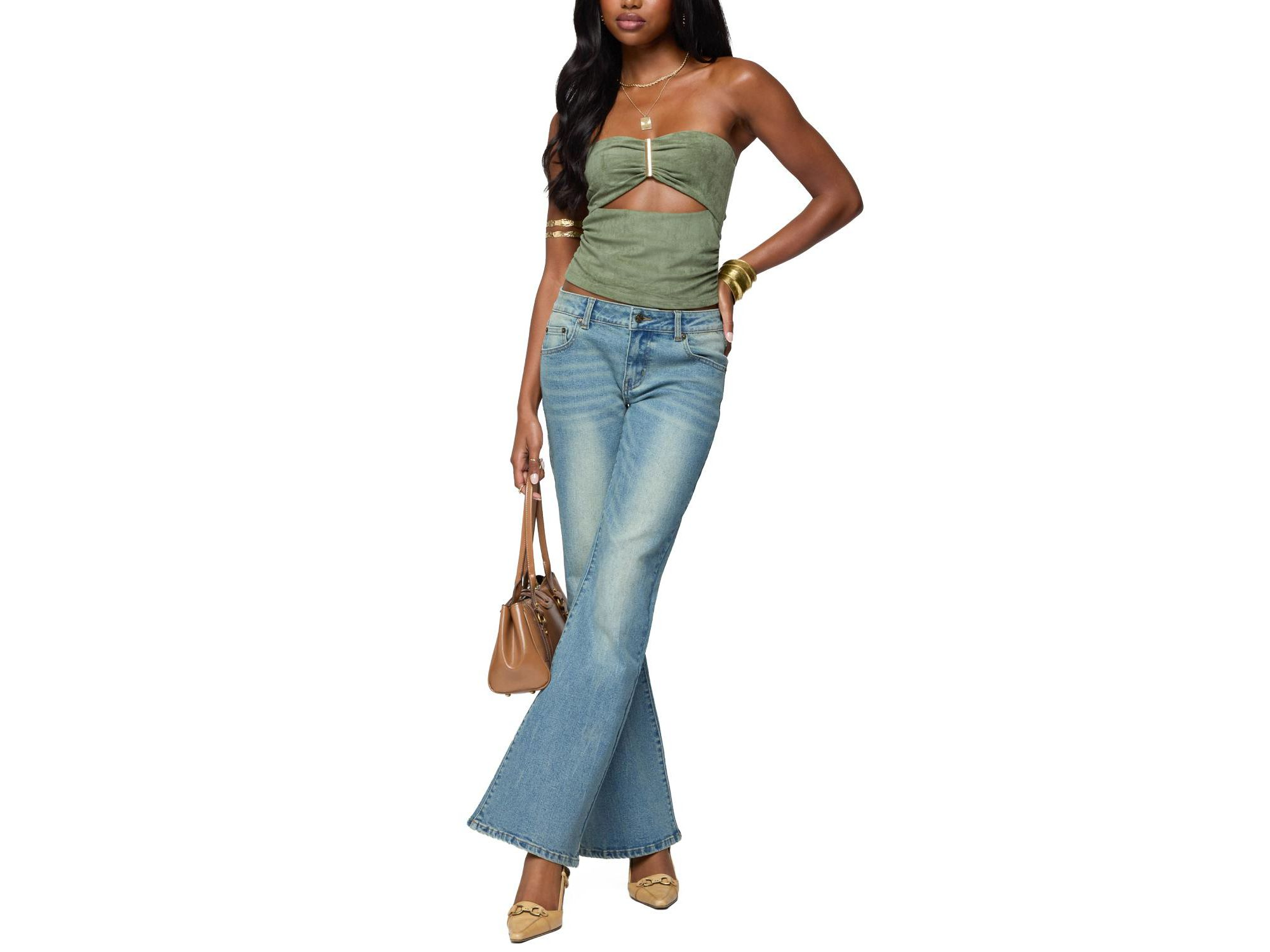 Jenni Washed Low Rise Flared Jeans in Blue Washed — Image 5