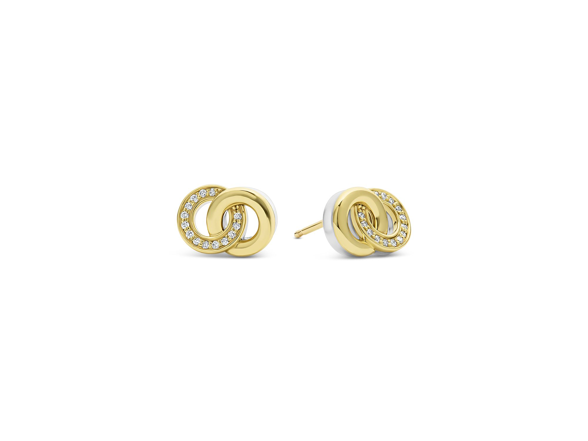 18K Yellow Gold & Sterling Silver Signature Caviar Diamond Interlocking Stud Earrings — Image 3