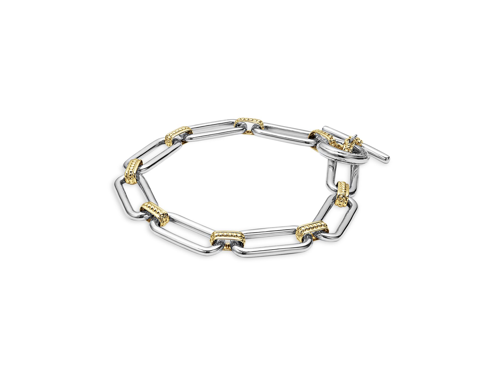 18K Yellow & Sterling Silver Signature Caviar Large Link Toggle Bracelets — Image 4