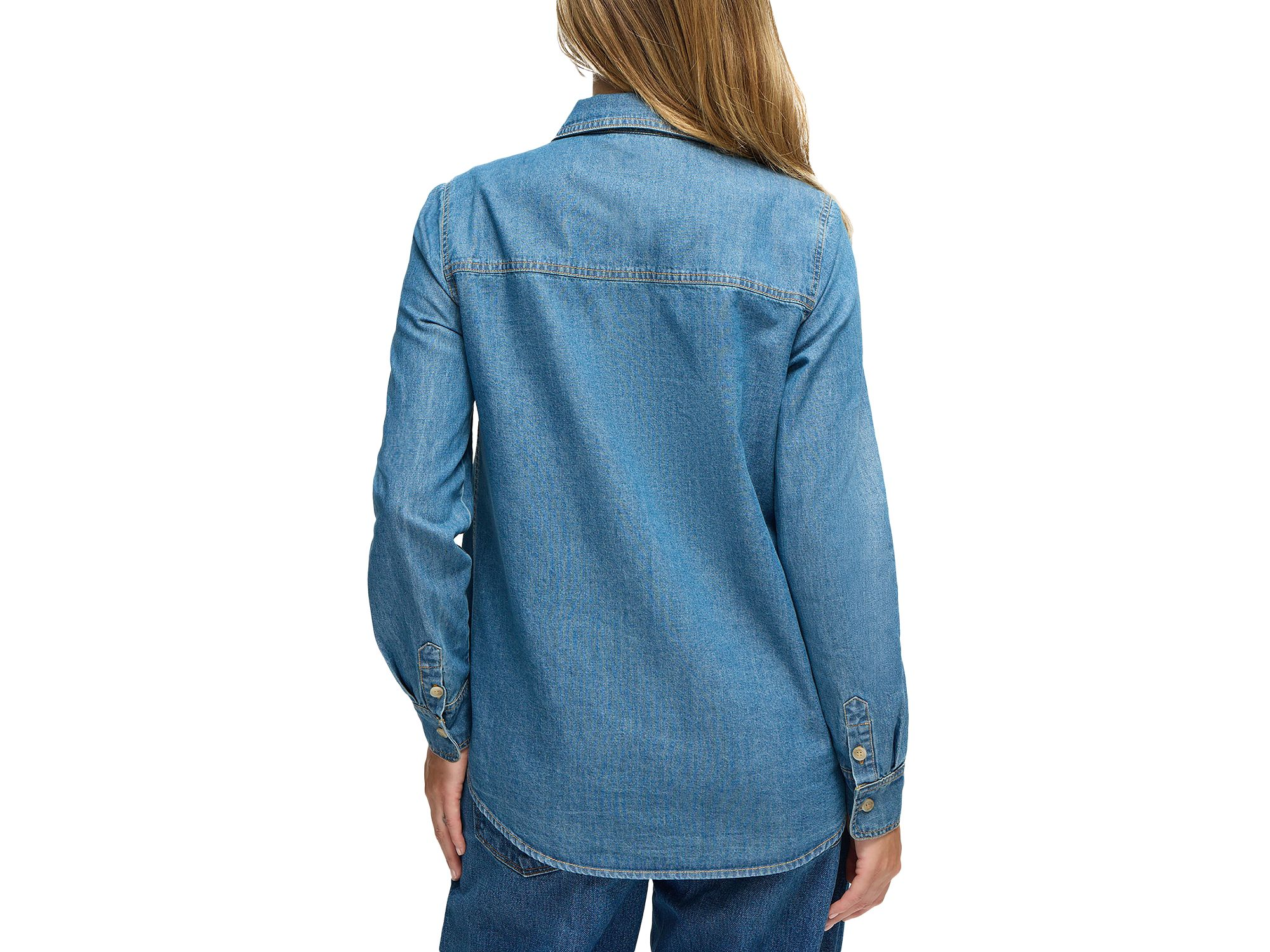 Button Down Denim Maternity Shirt — Image 4