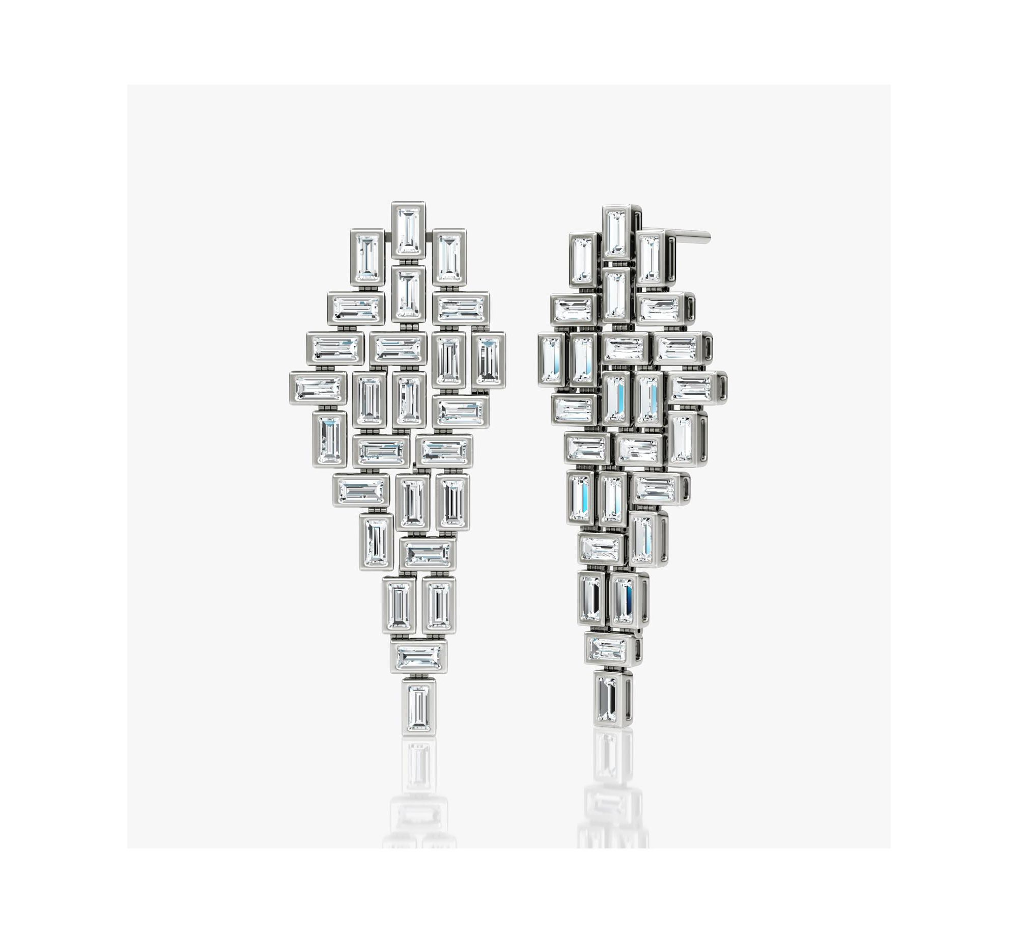 Baguette Cascade Earrings in 14K White Gold, 12.5ctw Baguette Lab Grown Diamonds — Image 4