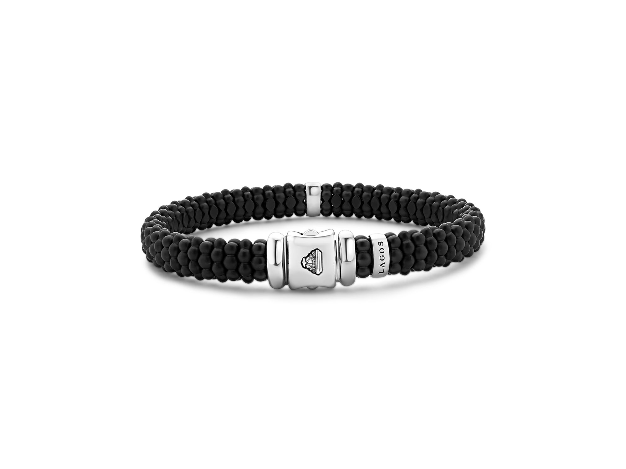 Men's Sterling Silver Anthem Diamond Black Ceramic Caviar Bead Bracelet — Image 5