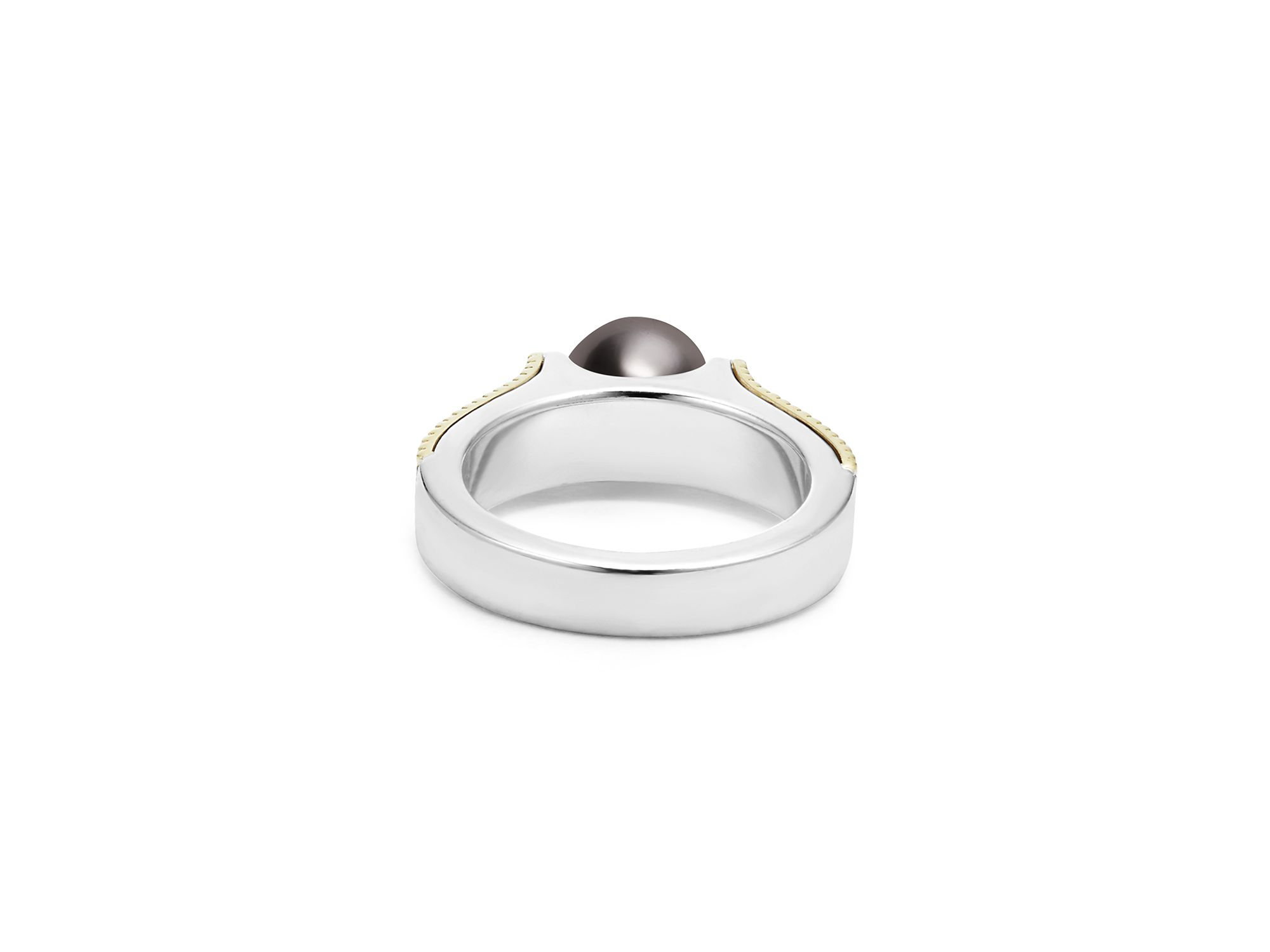 18K Yellow Gold & Sterling Silver Luna Black Tahitian Pearl Caviar Bead Ring — Image 5
