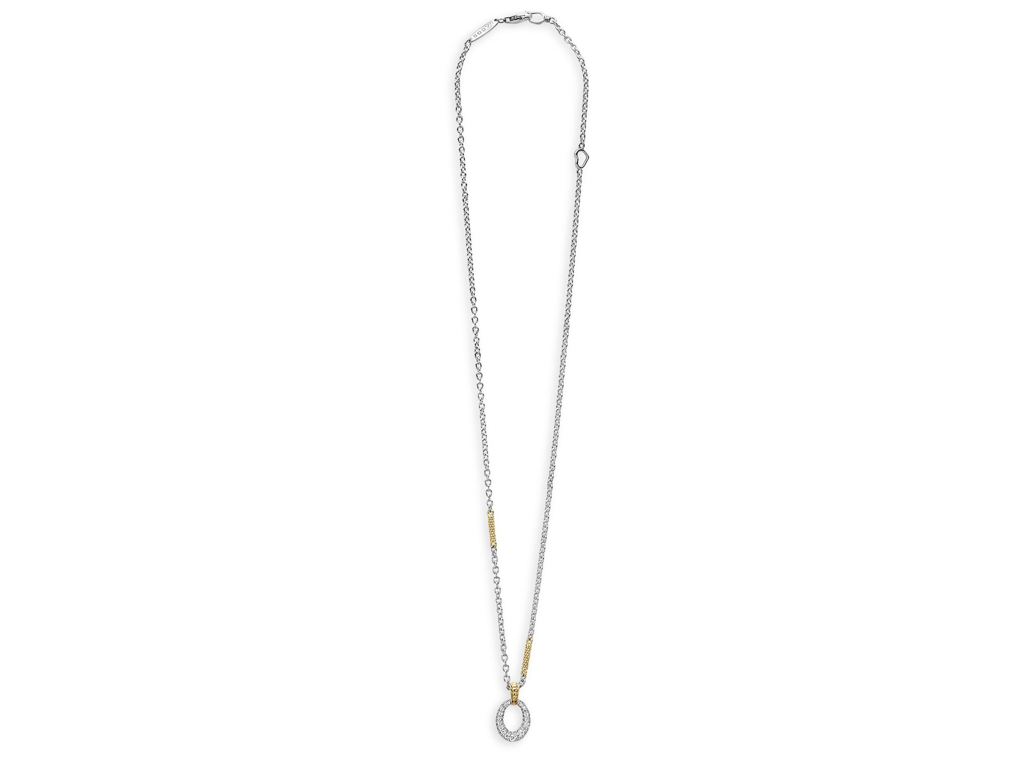 18K Yellow Gold & Sterling Silver Caviar Lux Oval Diamond Pendant Necklace, 16" — Image 4