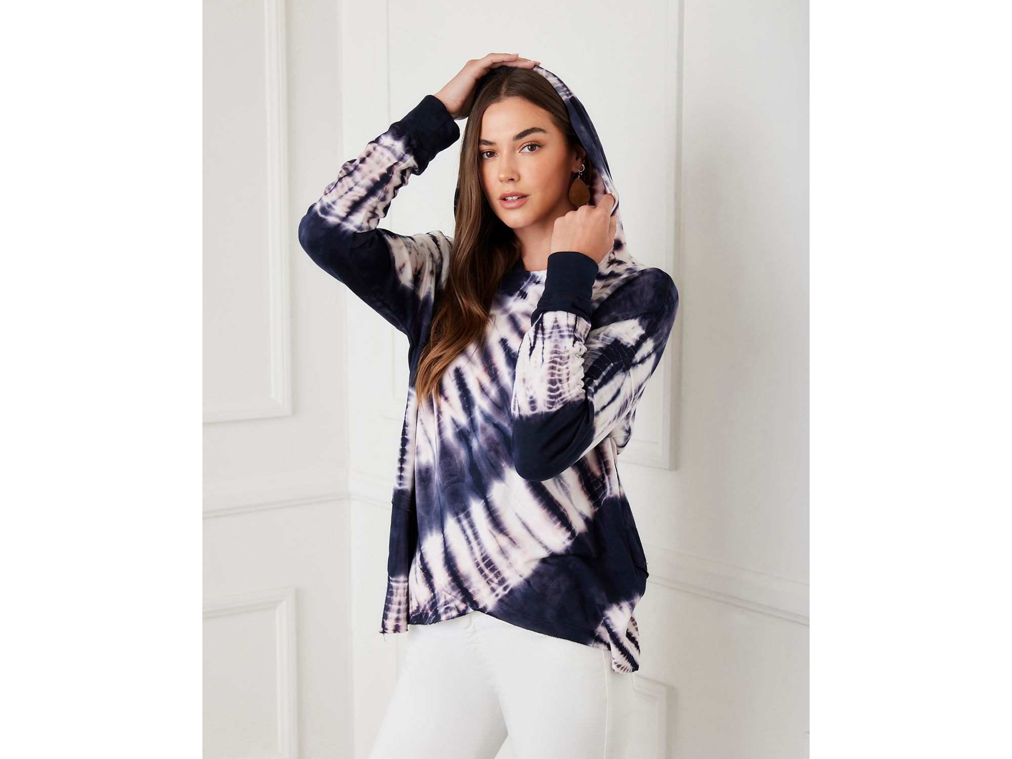 Tie Dyed Asymmetric Hem Hoodie Top — Image 4