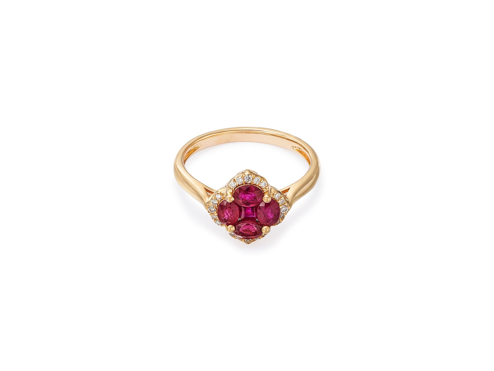 Ruby & Diamond Flower Ring in 14K Yellow Gold — Image 3