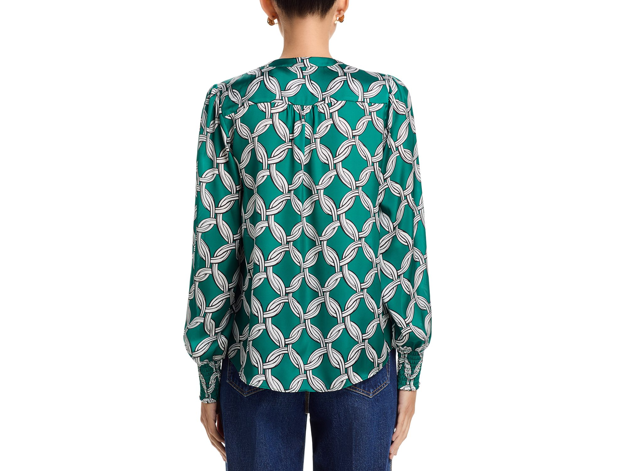 Long Sleeved Split Neck Blouse With Smocked Cuffs — Image 3