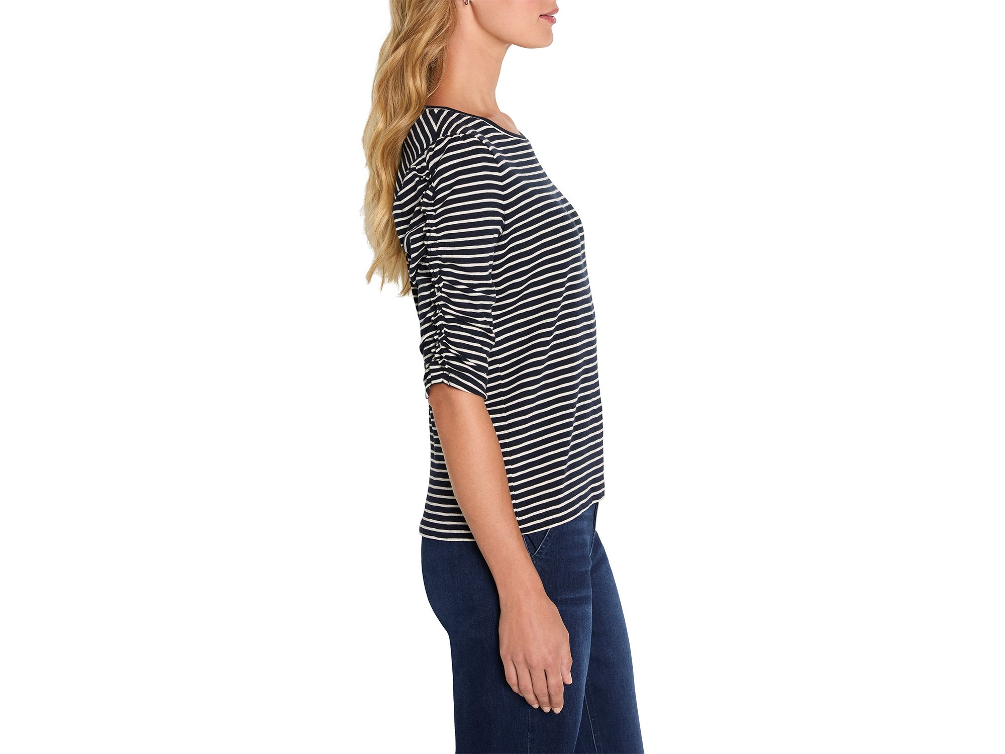 Striped Ruched Elbow Sleeve Top — Image 3