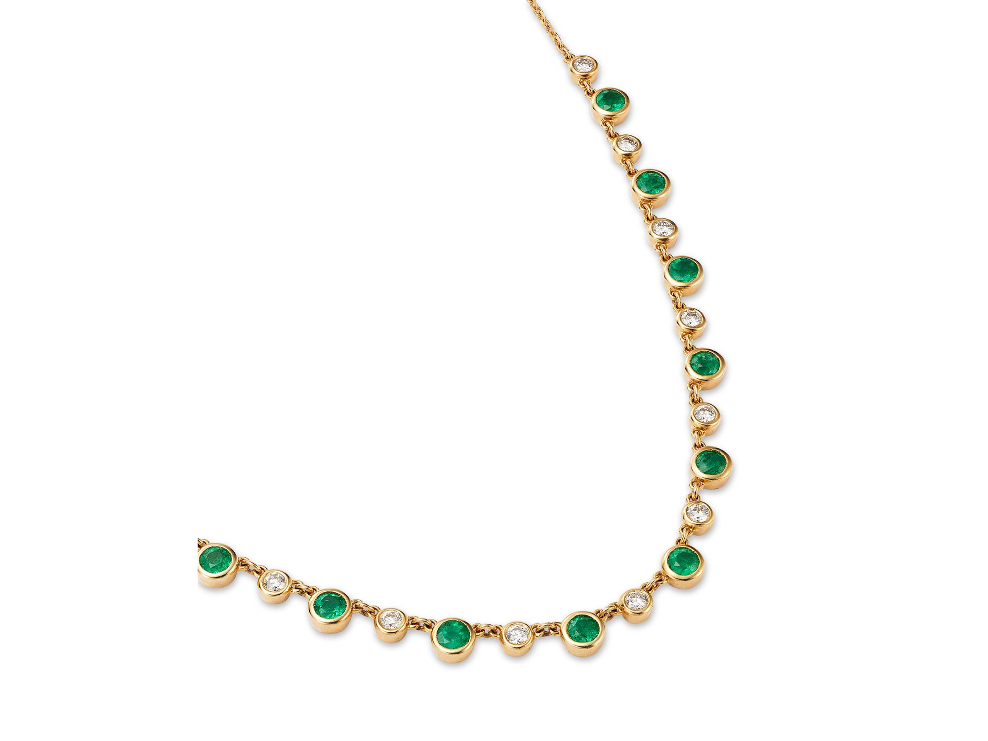 Emerald & Diamond Droplet Station Necklace in 14K Yellow Gold, 18" — Image 4