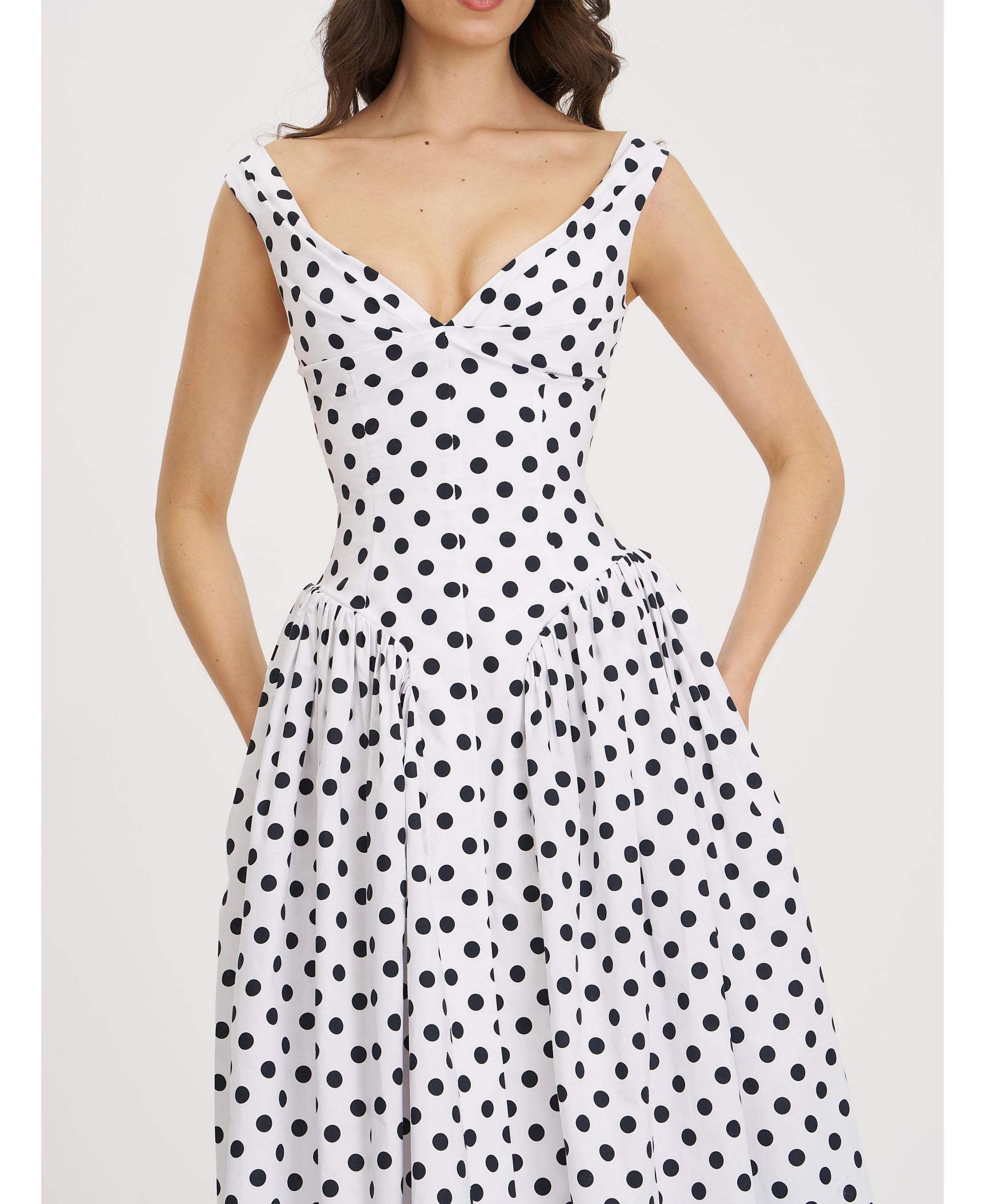 Rahma Polka Dot Drop Waist Midi Cotton Poplin Dress — Image 3
