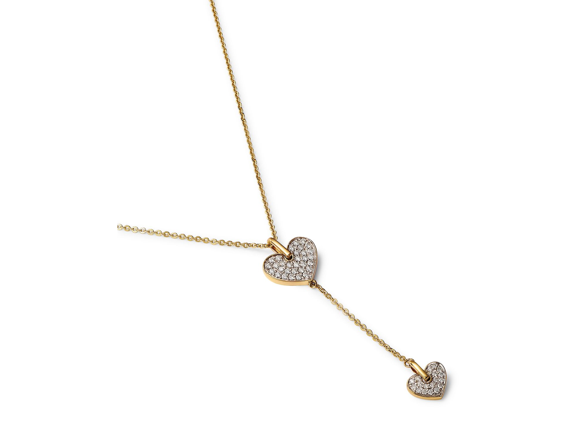Diamond Double Heart Lariat Pendant Necklace in 14K Yellow Gold, 0.45 tcw — Image 3