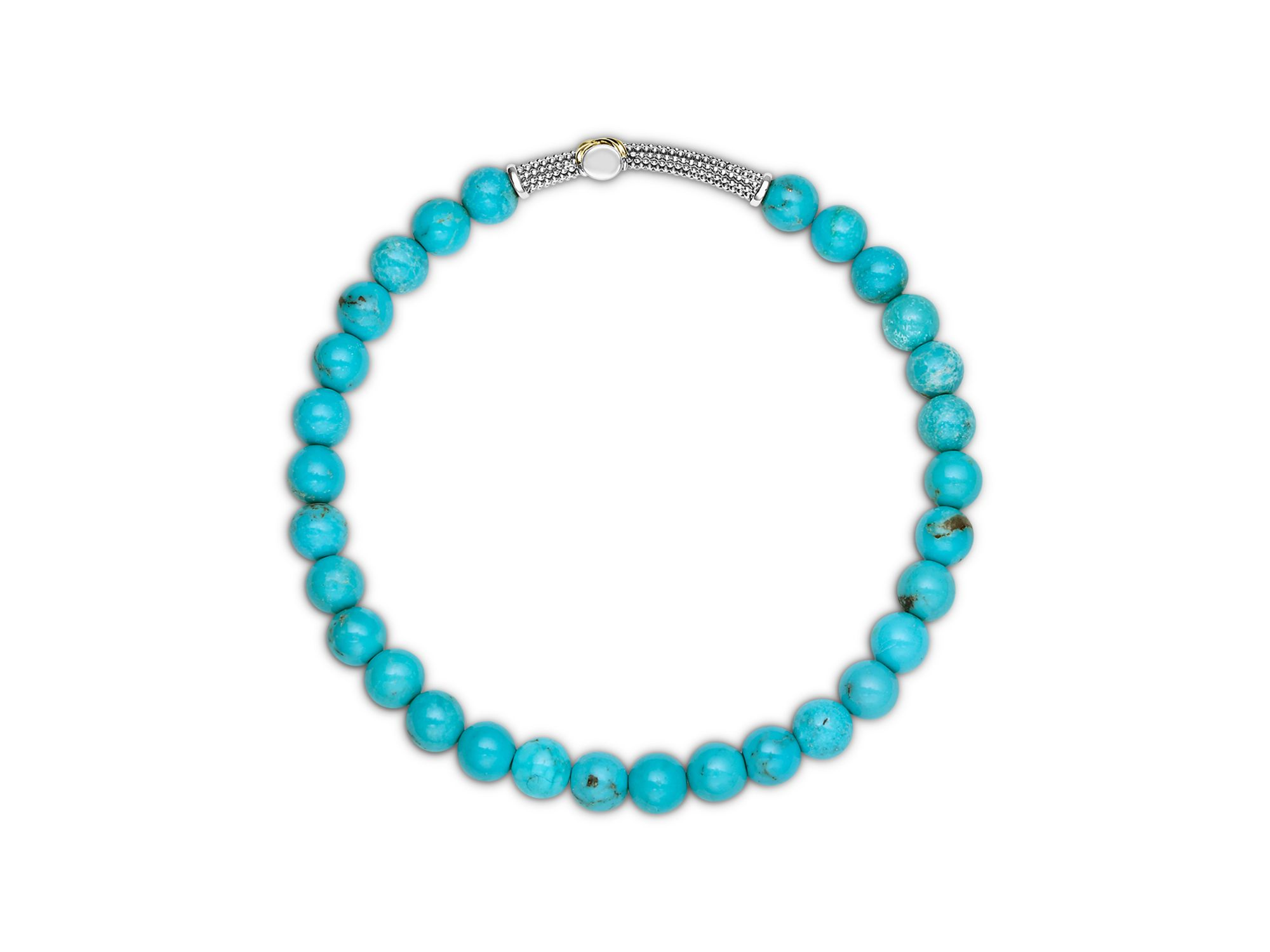 Two-Tone Caviar Cross Turquoise Stretch Bracelet — Image 3