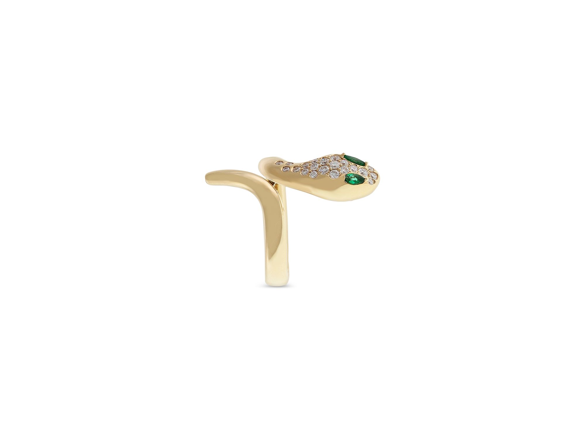 18K Yellow Gold Serpent Diamond & Emerald Snake Ring - Exclusive, Italy Campaign — Image 3
