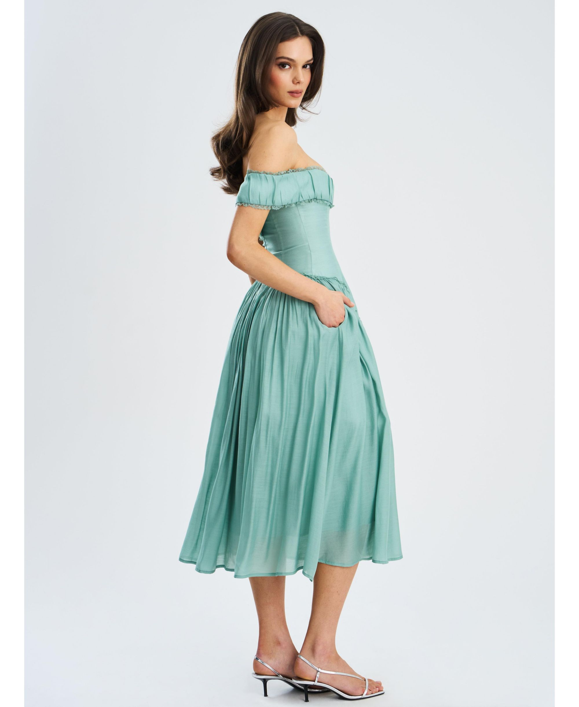 Xavy Rayon Off Shoulder Corset Midi Dress — Image 6