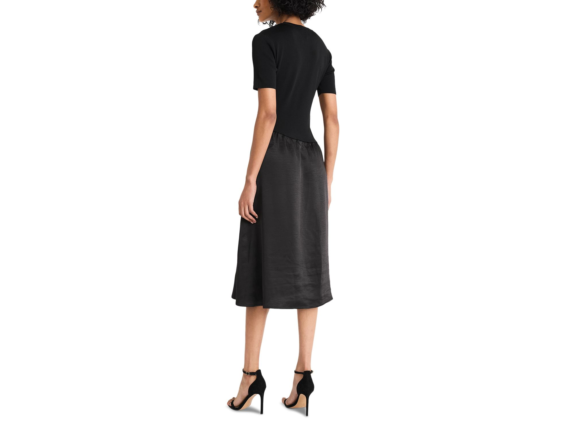 Mixed Media Elbow Sleeve Midi Dress — Image 3