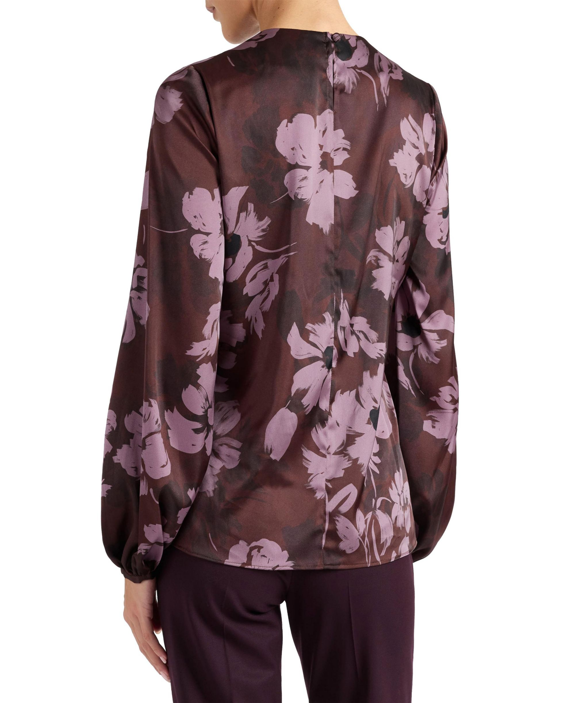 Elena Long Sleeve Twist Neck Blouse in Floral Twill Crepe — Image 3