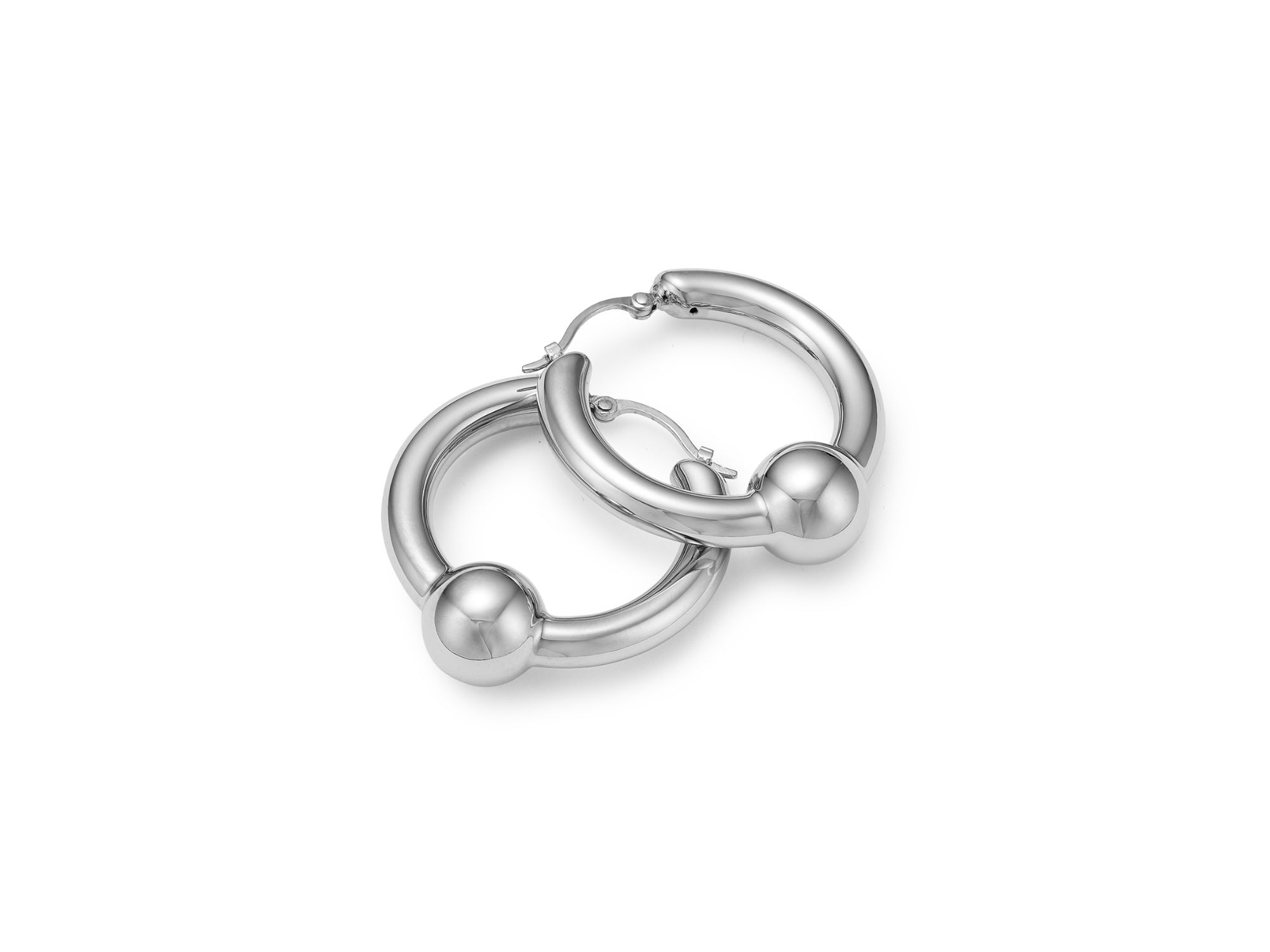 Large Tube Ball Hoop Earrings in Sterling — Image 3