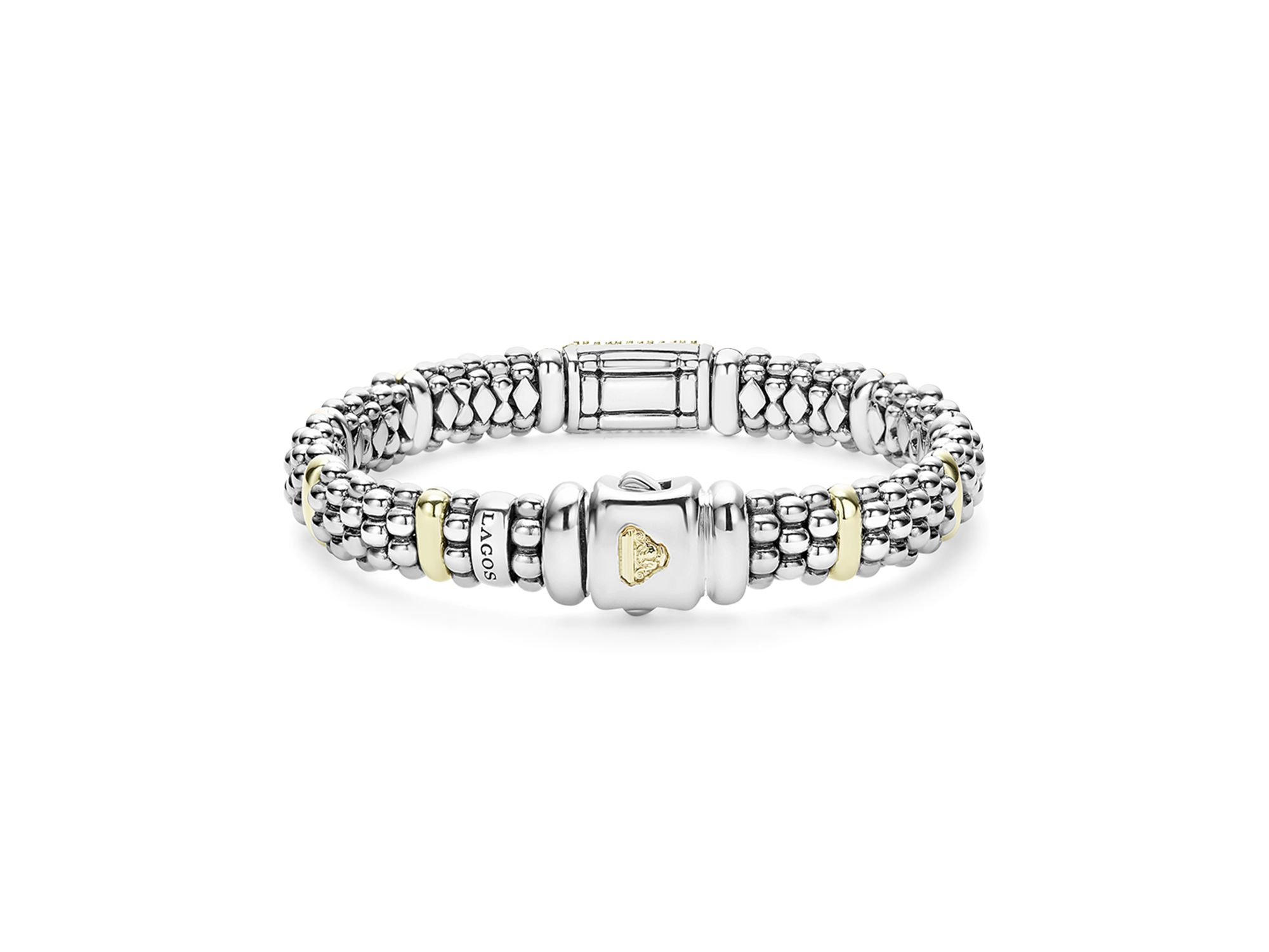 18K Yellow Gold & Sterling Silver Signature Caviar Blue Sapphire Pavé Link Bracelets — Image 5