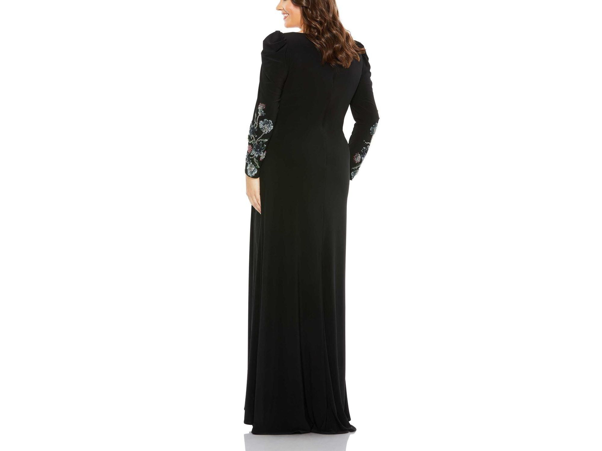 Plus Embellished Long Sleeve Faux Wrap  Gown — Image 3