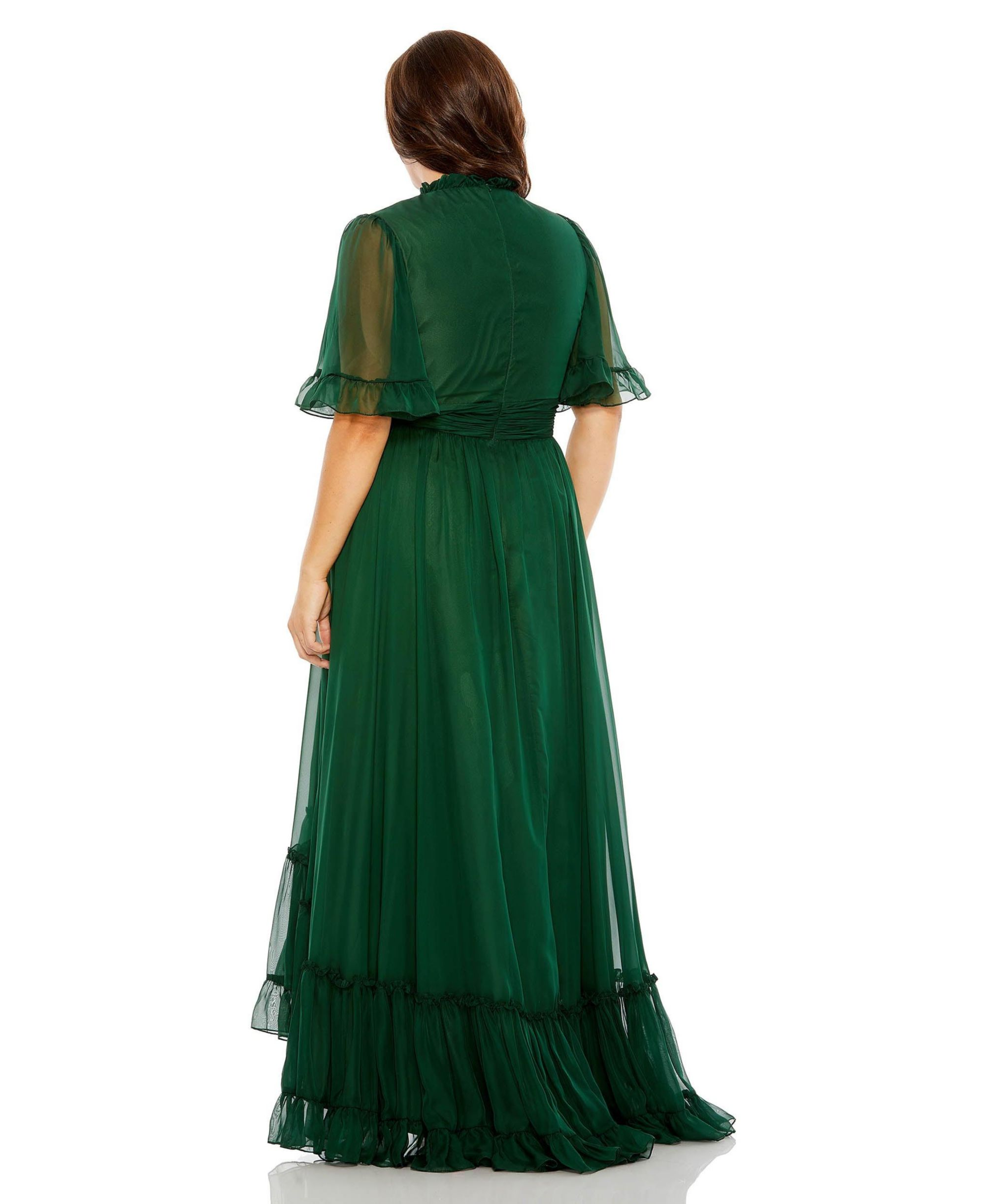 Plus High Neck Flutter Sleeve Ruffle Tiered High Low  Gown — Image 3