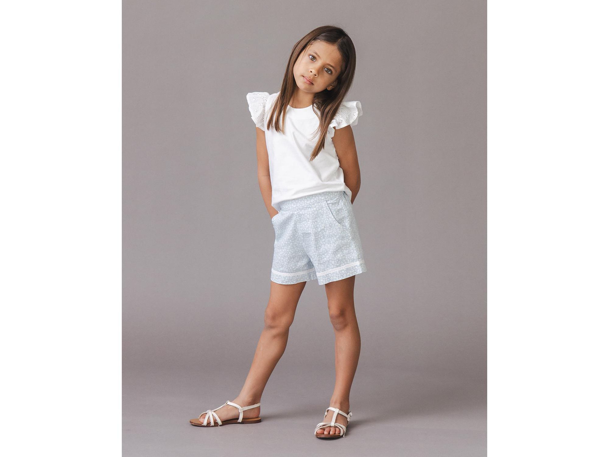 Girls' Organic Knit Top with Eyelet Flutter Sleeves - Little Kid, Big Kid — Image 3