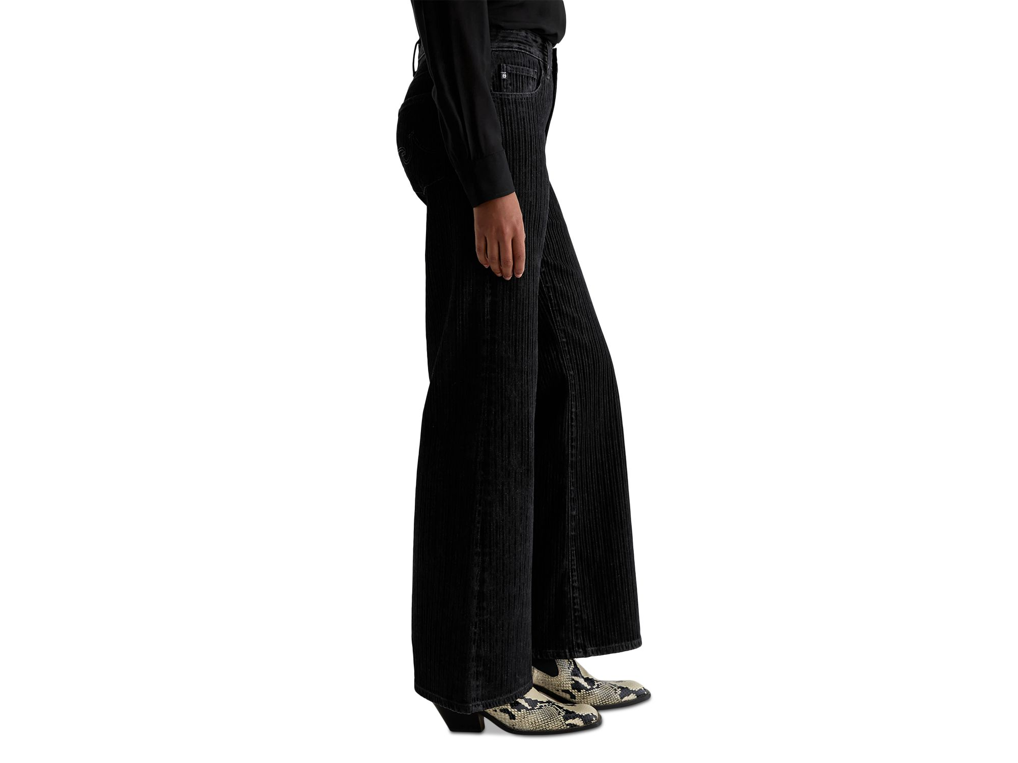 Mid Rise Flocked Velvet Pinstripe Wide Leg Jeans in Dress It Up — Image 5