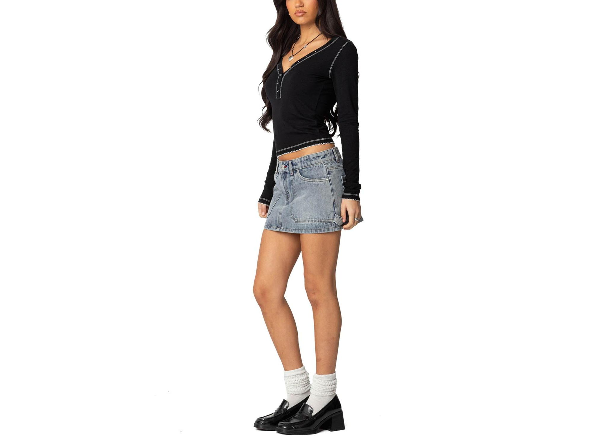 Yael Contrast Stitch Henley Top — Image 3