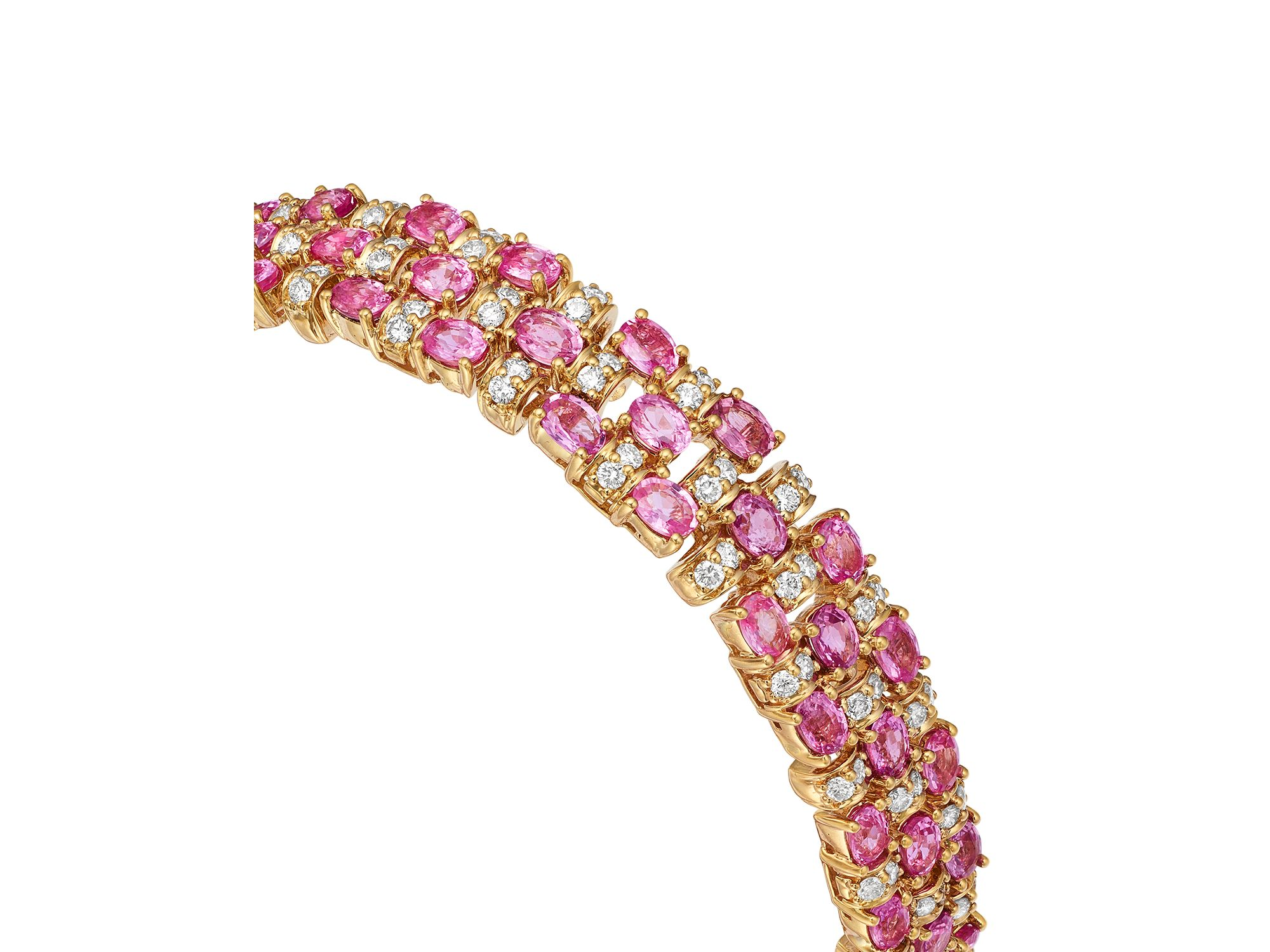 Luxe Collection Pink Sapphire & Diamond Triple Row Bracelet in 14K Yellow Gold — Image 3