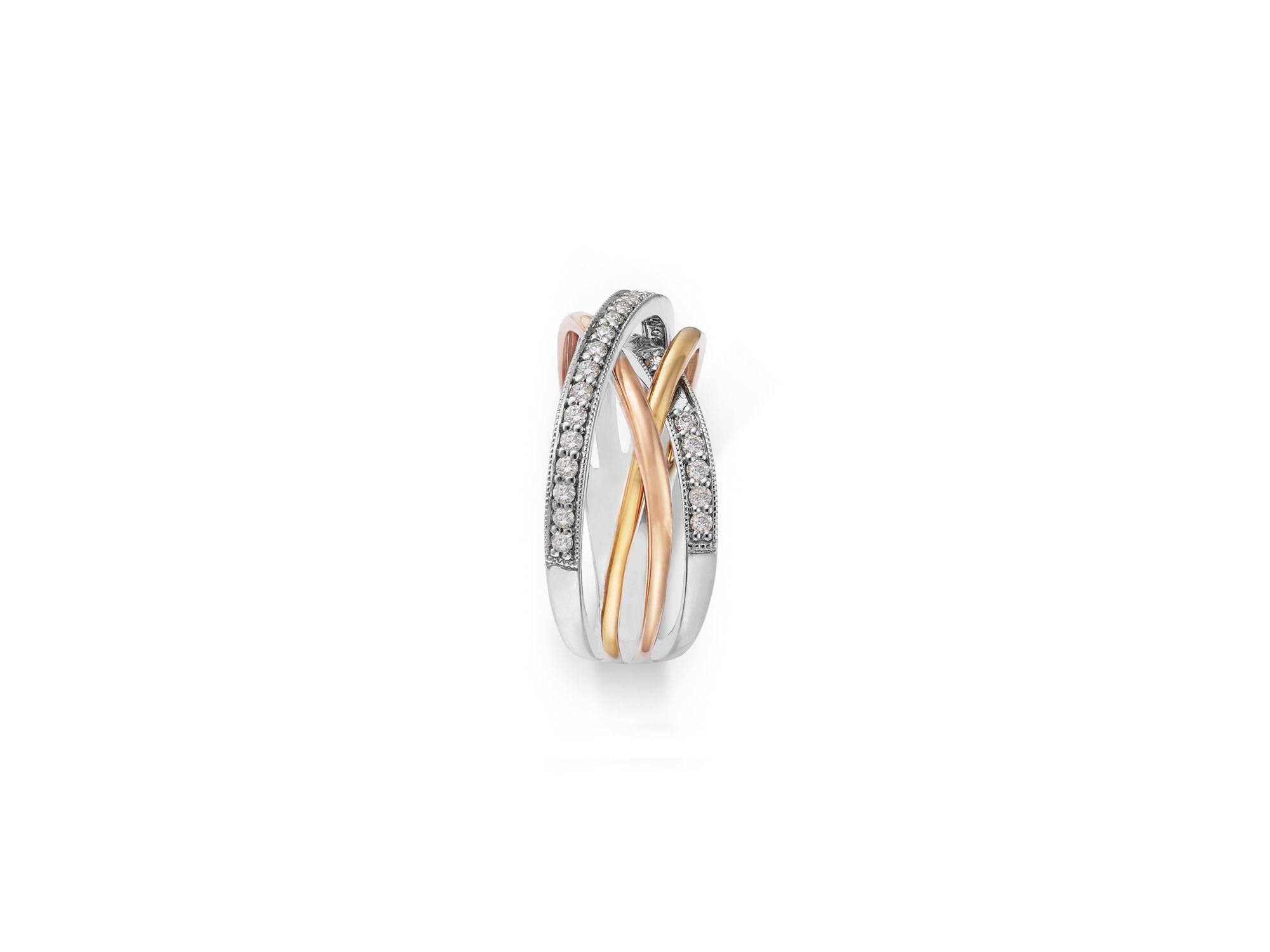 Diamond Crossover Ring in 14K White, Rose & Yellow Gold, 0.30 tcw — Image 4