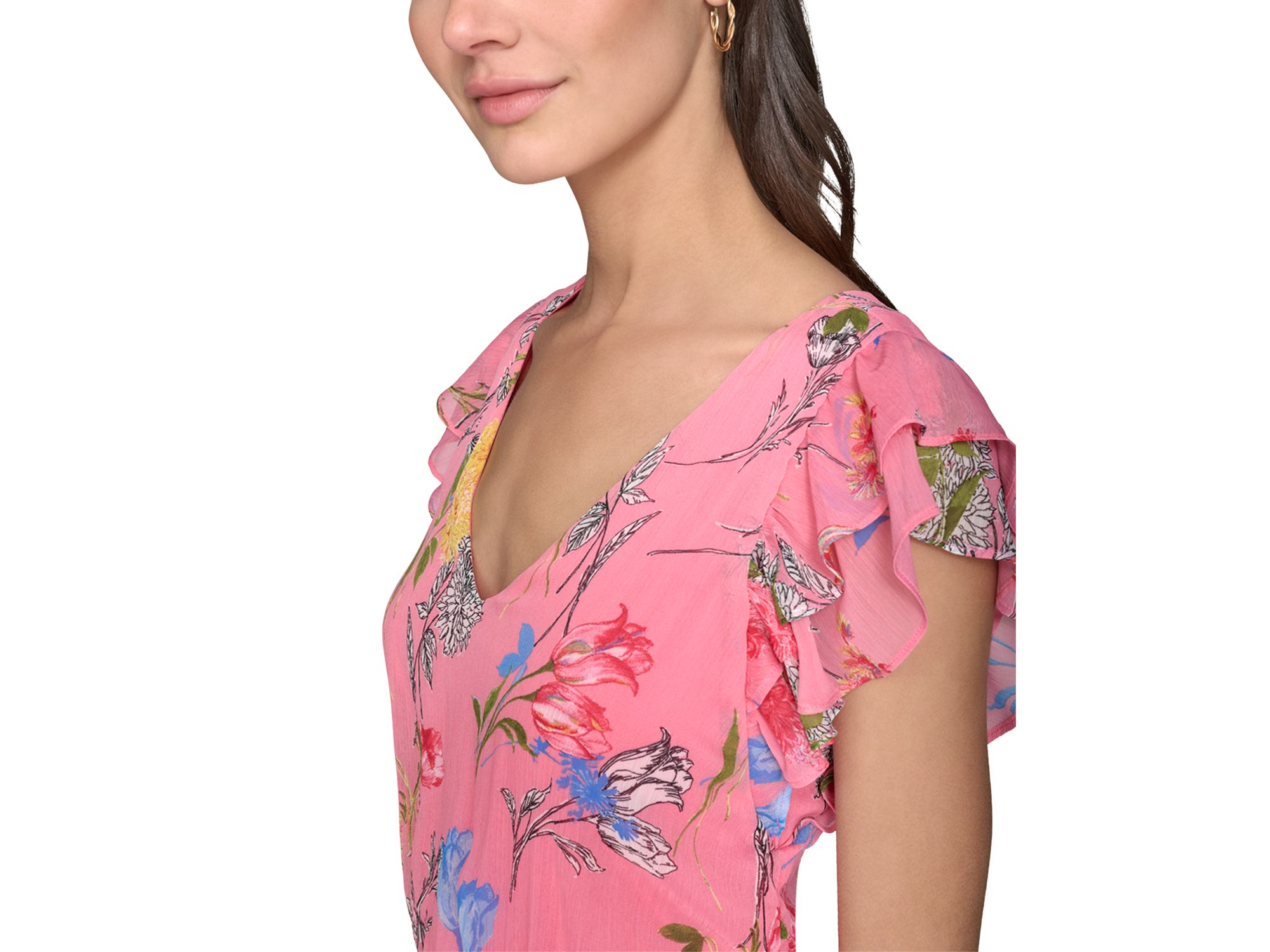 Floral High Low Flutter Sleeve Dress — Image 3