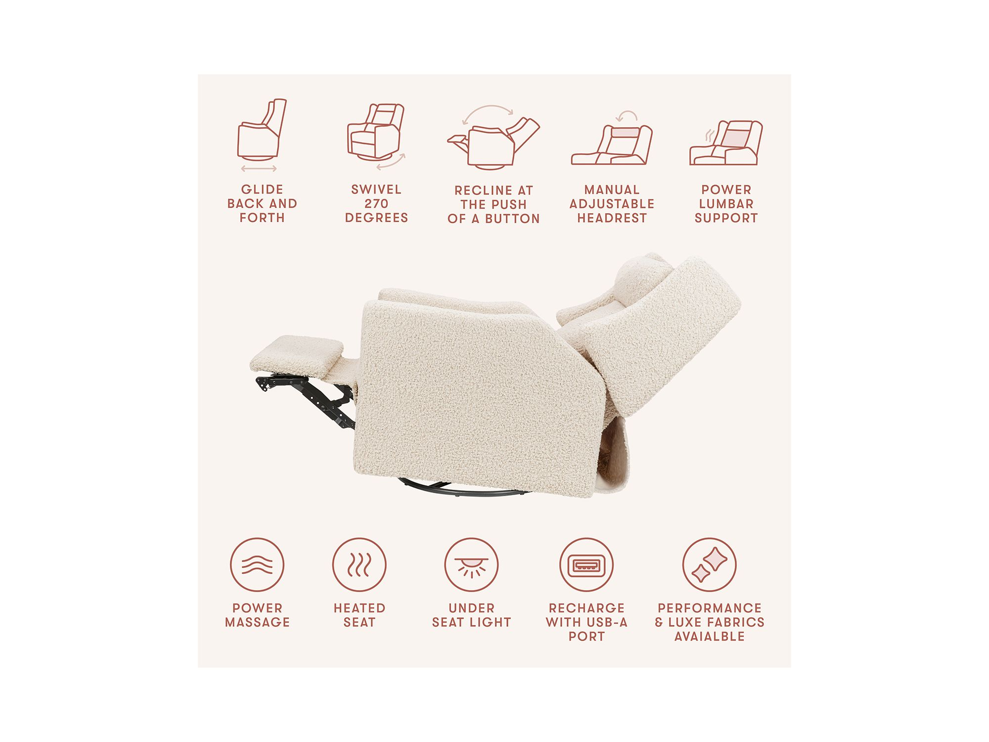 Kiwi Deluxe Power Recliner & Swivel Glider with Heat & Massage — Image 8