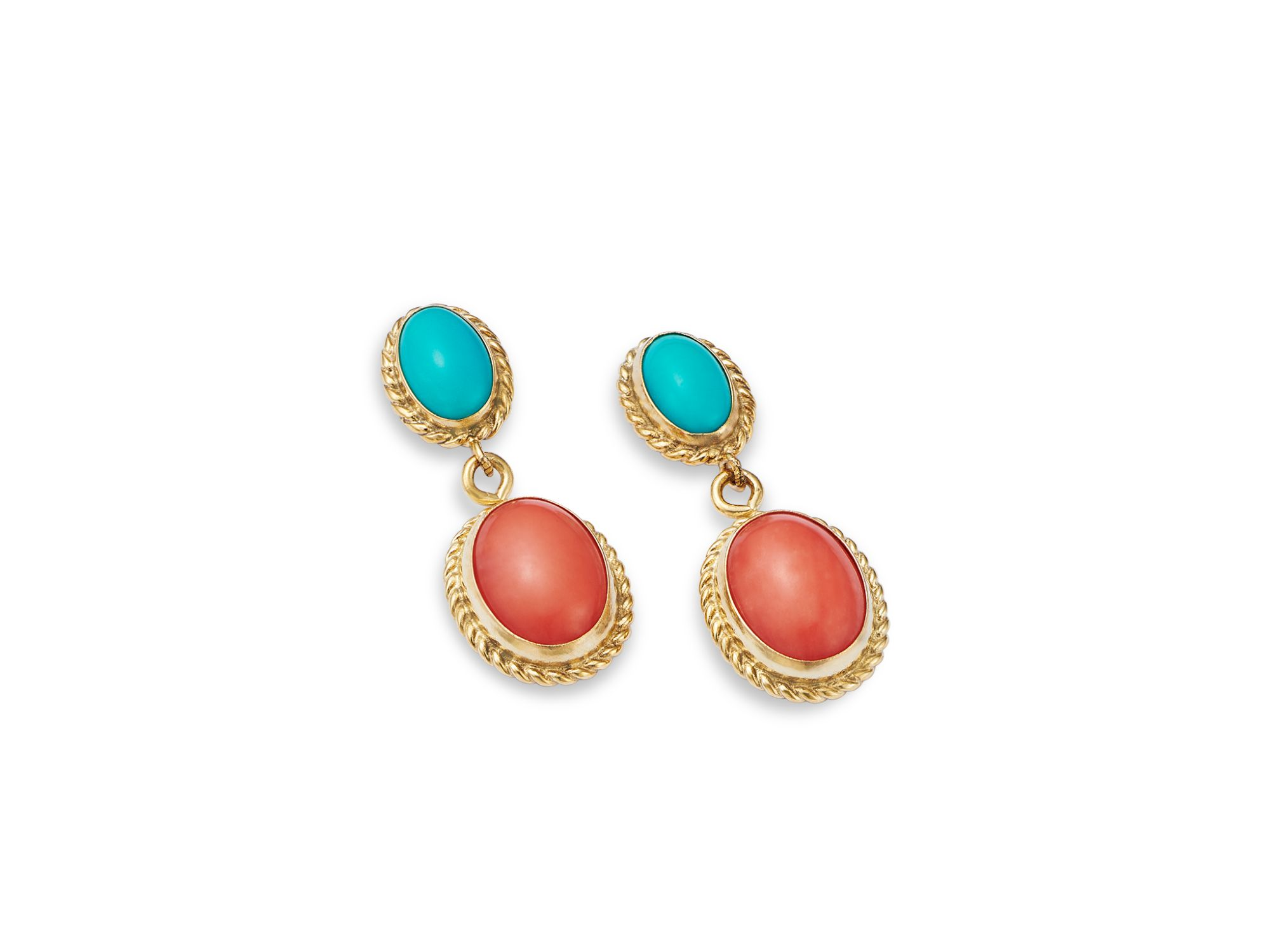 Turquoise & Coral Double Drop Earrings — Image 4
