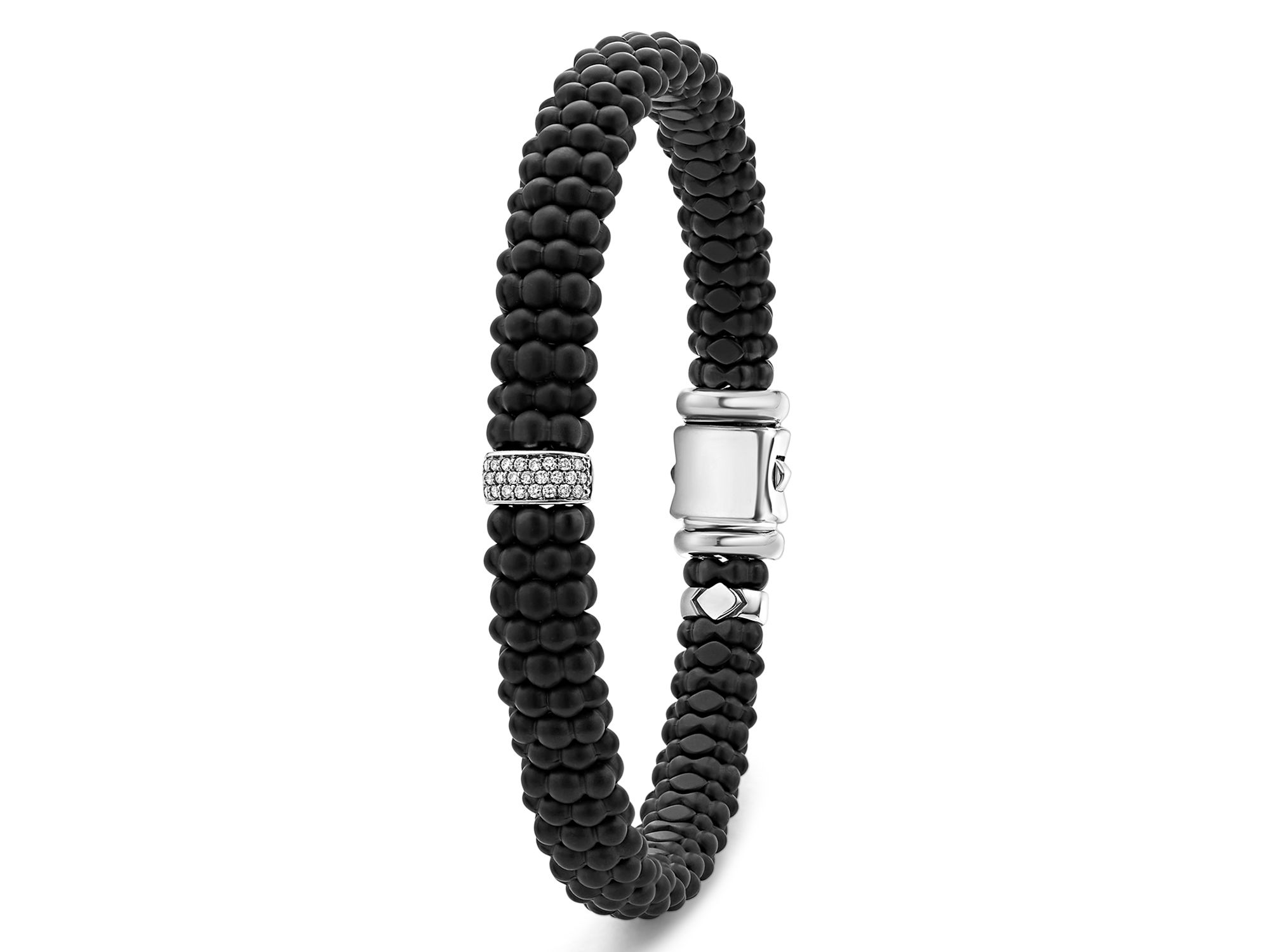 Men's Sterling Silver Anthem Diamond Black Ceramic Caviar Bead Bracelet — Image 4