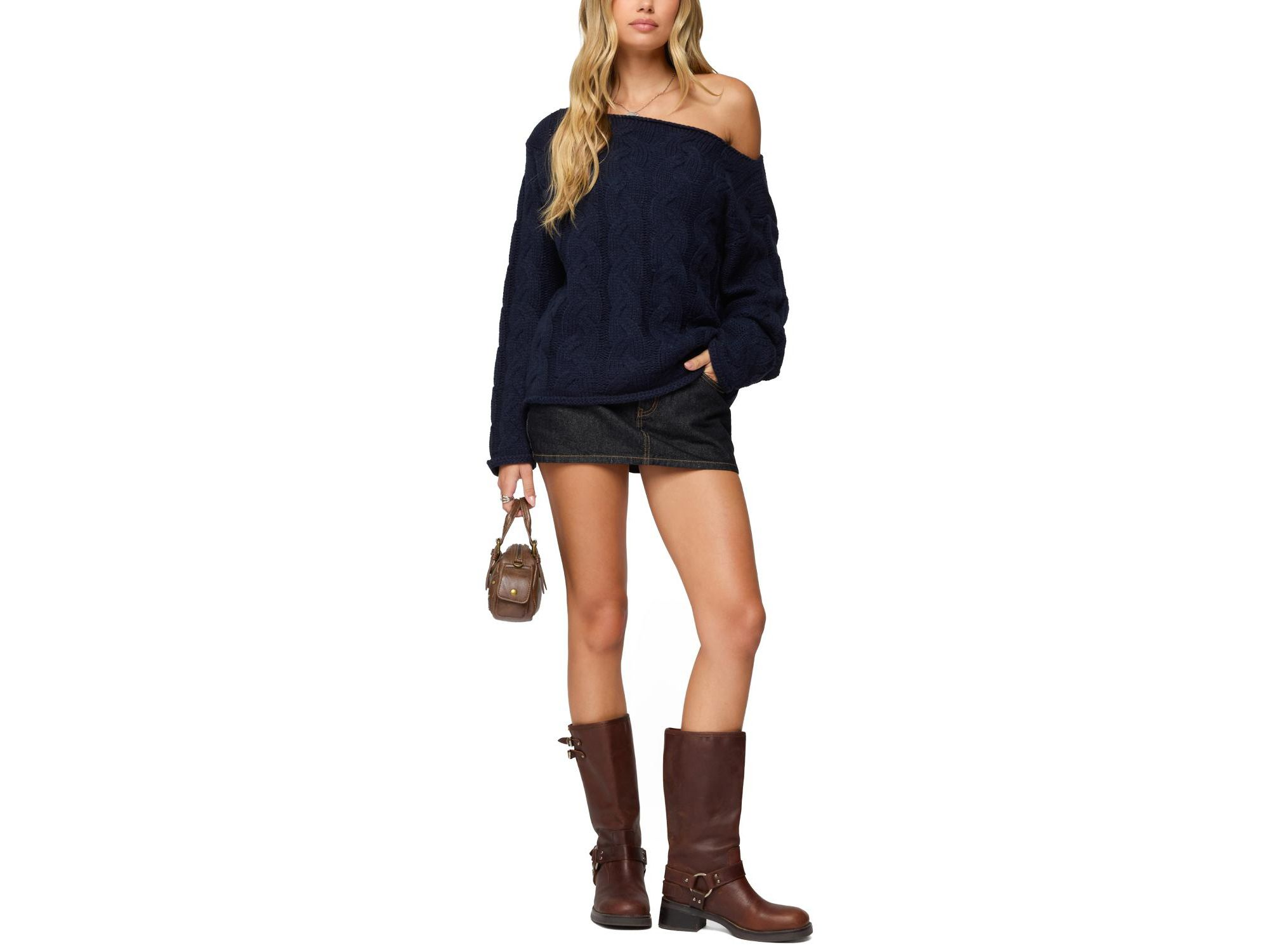 Nellie Off Shoulder Cable Knit Sweater — Image 4
