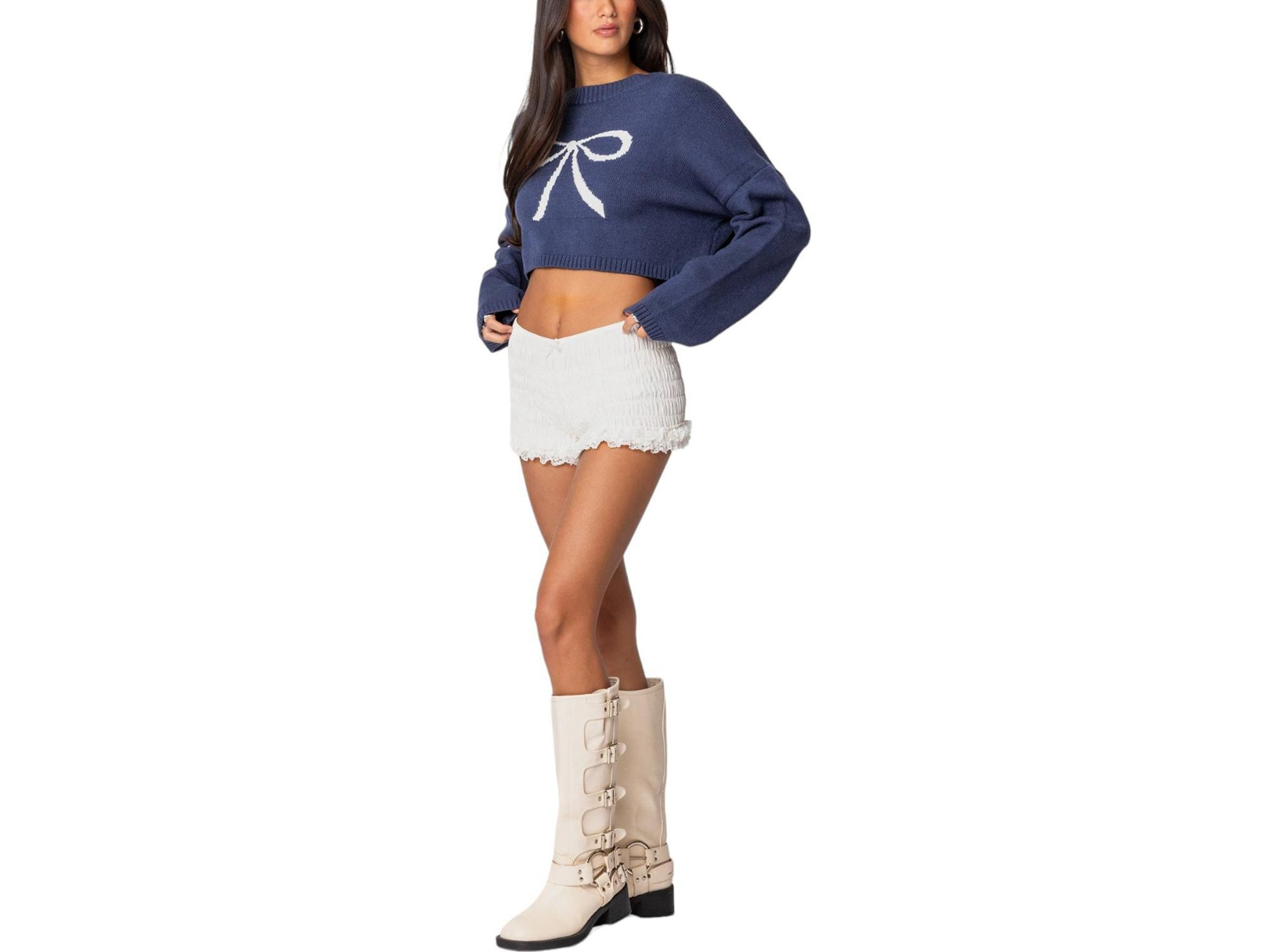 Knit Bow Cropped Sweater — Image 3