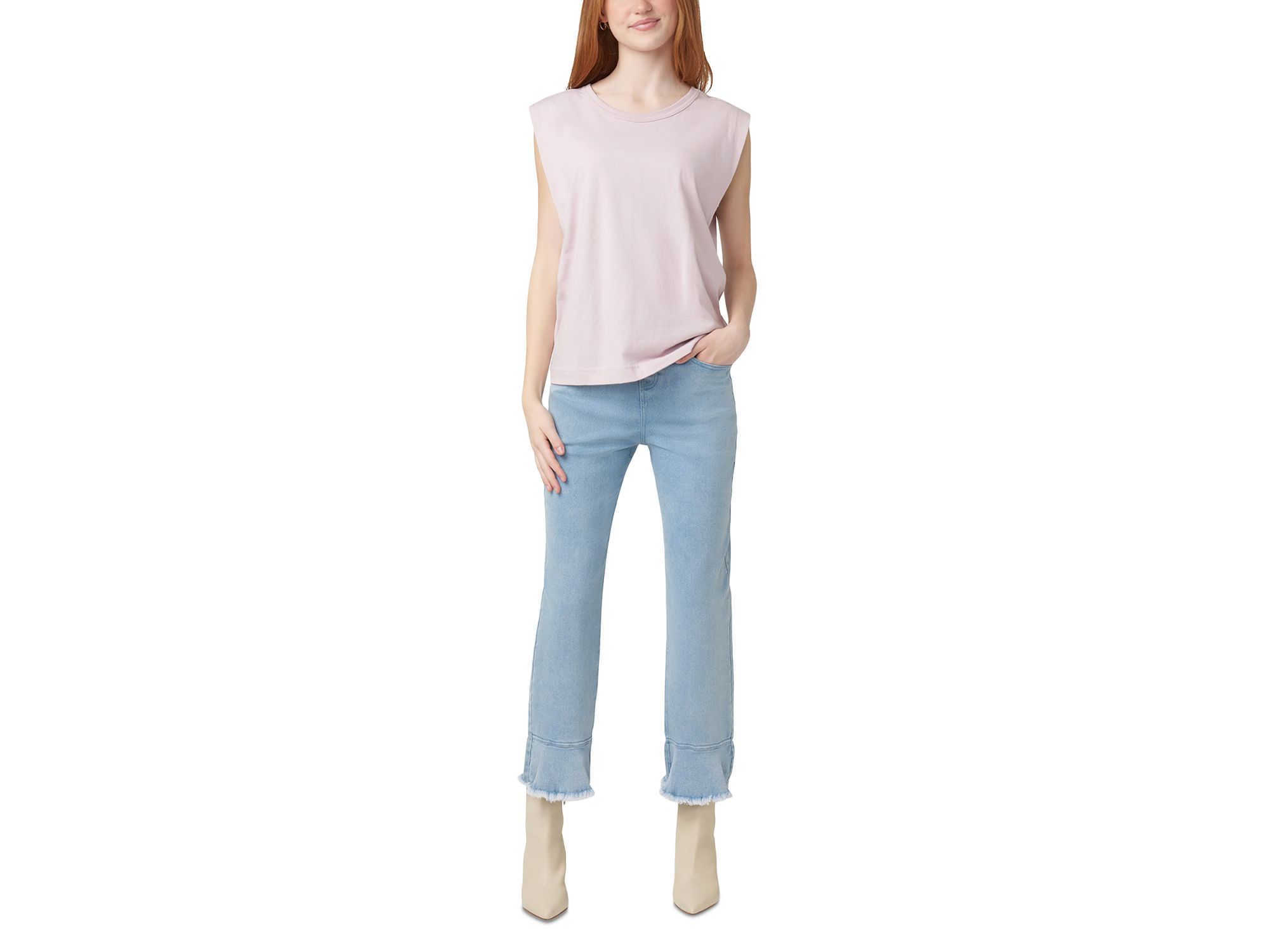 High Rise Ruffle Hem Skimmer Jeans — Image 7