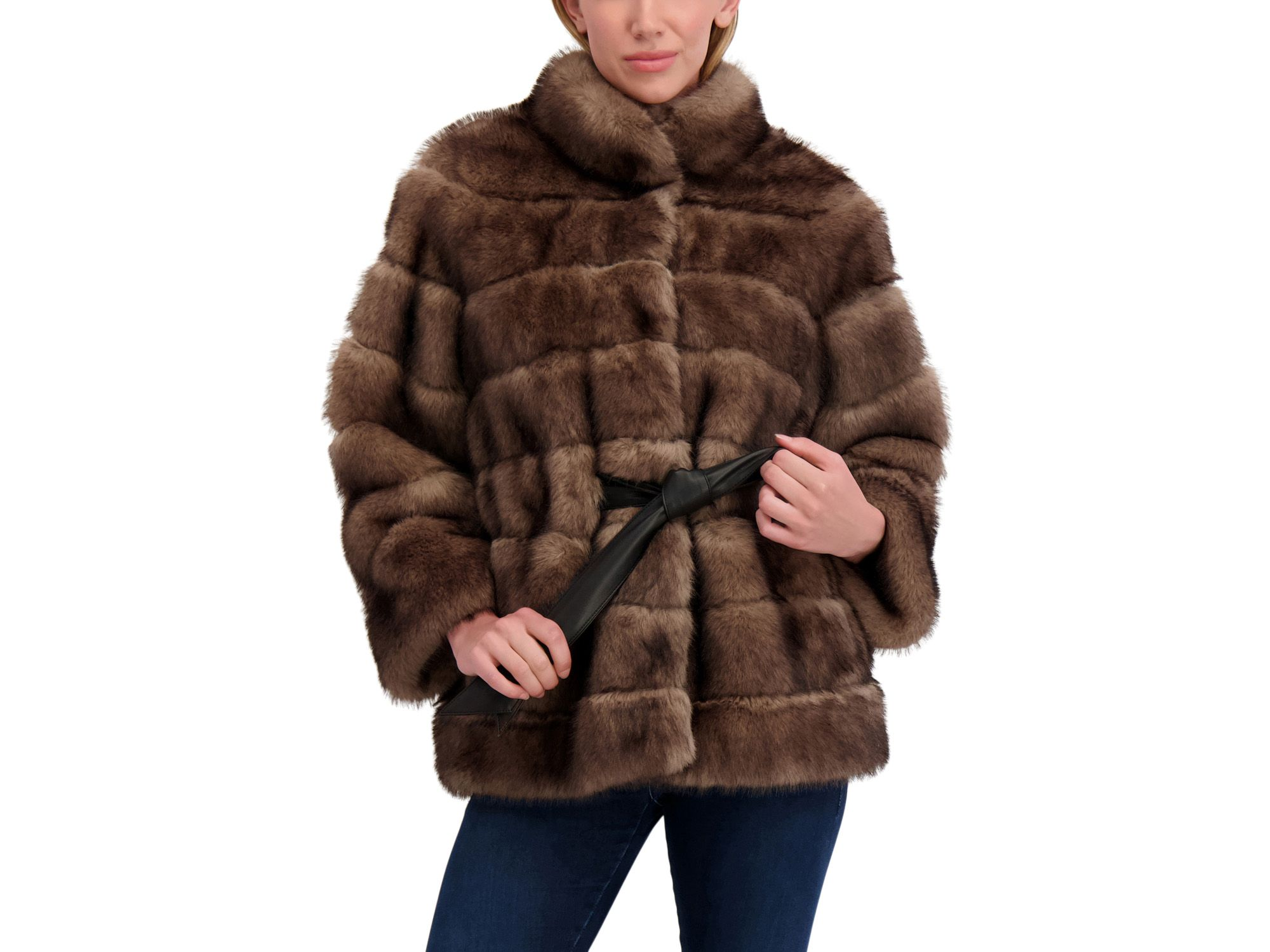 Faux Fur Sable Jacket With Belt — Image 5