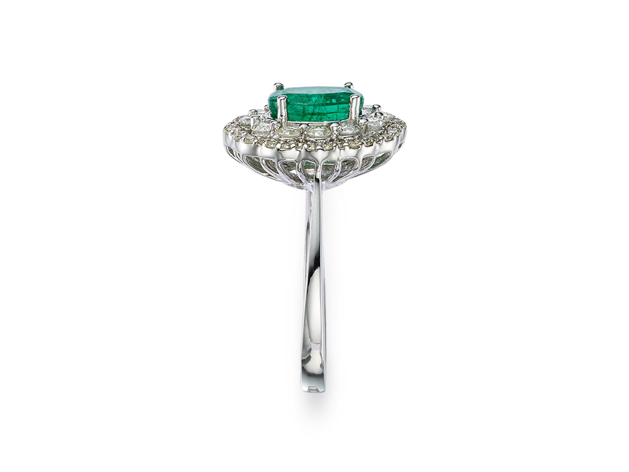 Emerald and Diamond Statement Ring in 14K White Gold — Image 5
