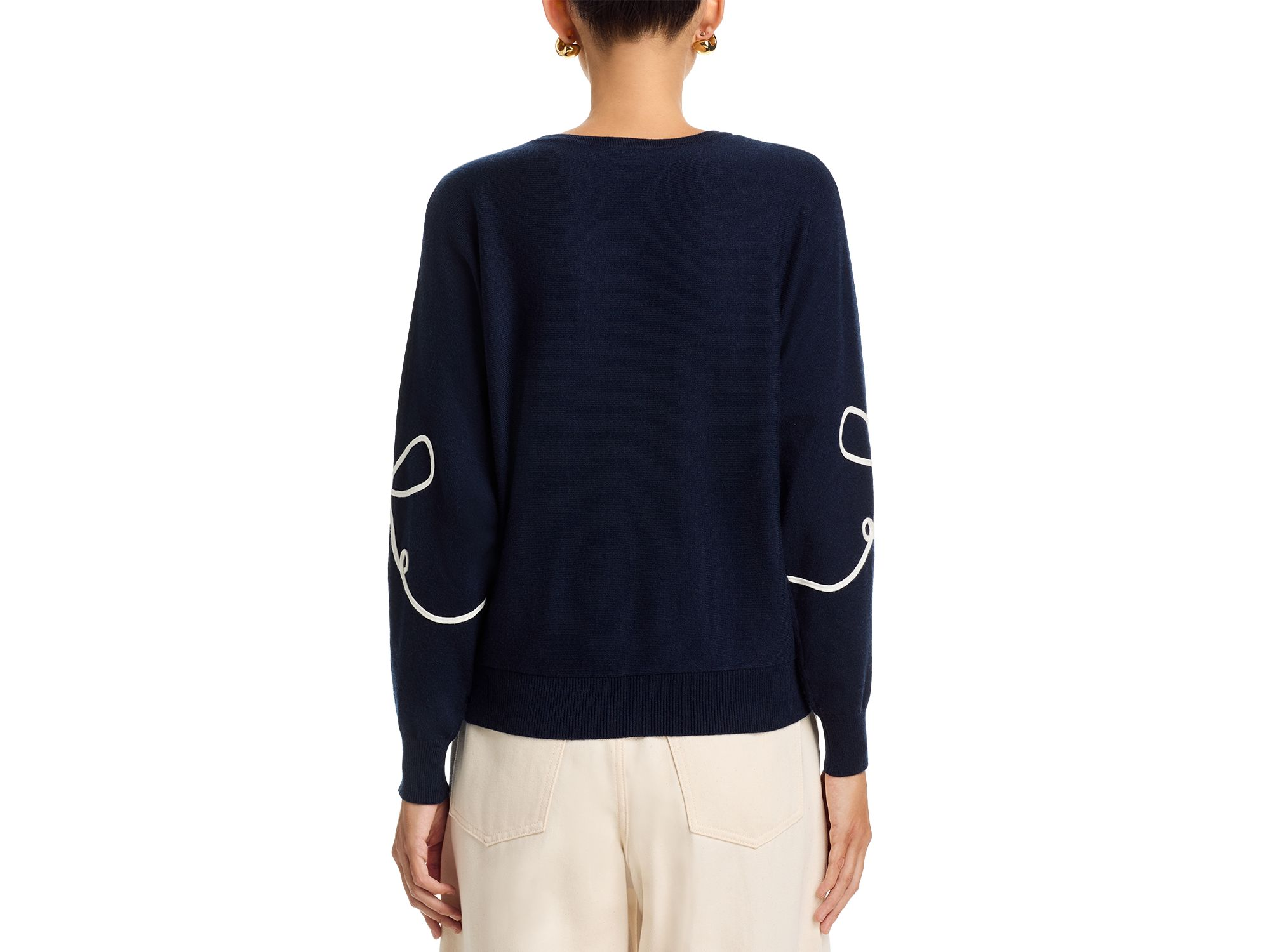 Long Sleeved Bow Embroidery Jersey Crewneck Pullover Sweater — Image 3