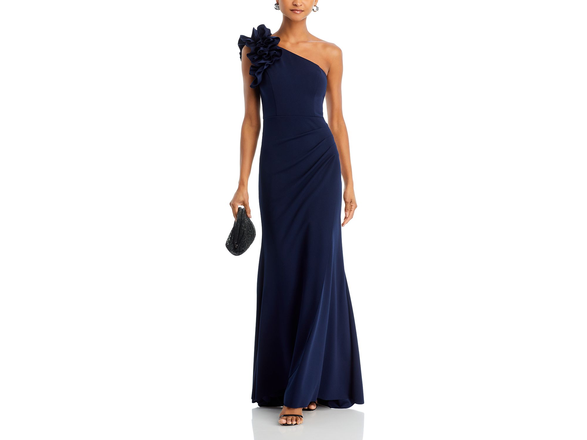One Shoulder Ruffle Crepe Gown - Exclusive — Image 4