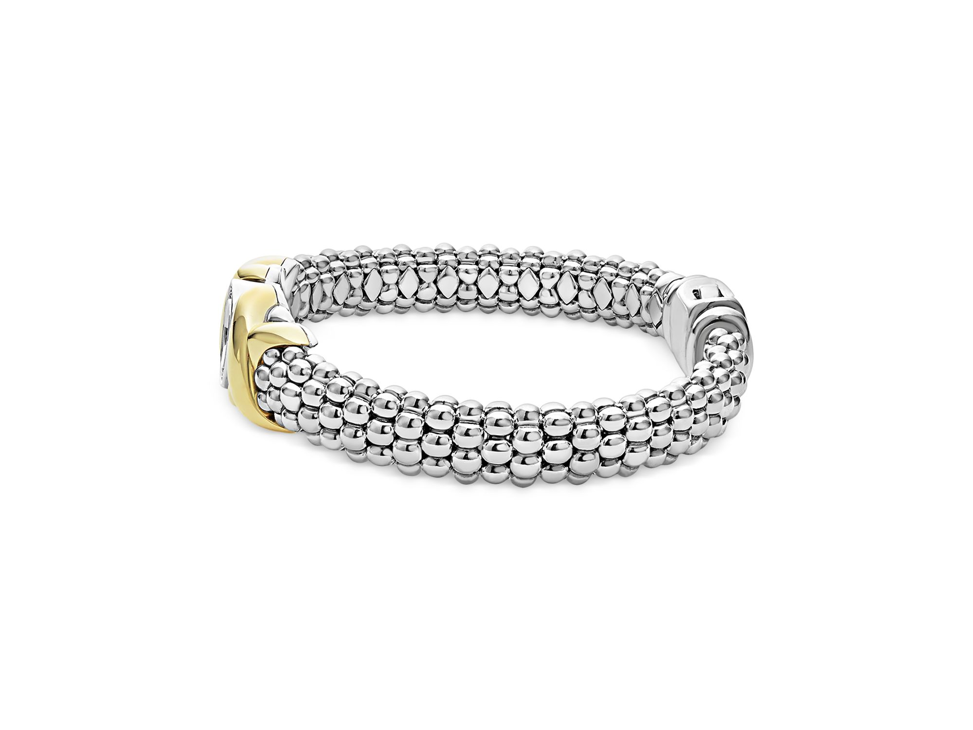 18K Yellow Gold & Sterling Silver Embrace Diamond XO Caviar Bead Link Bracelet — Image 4