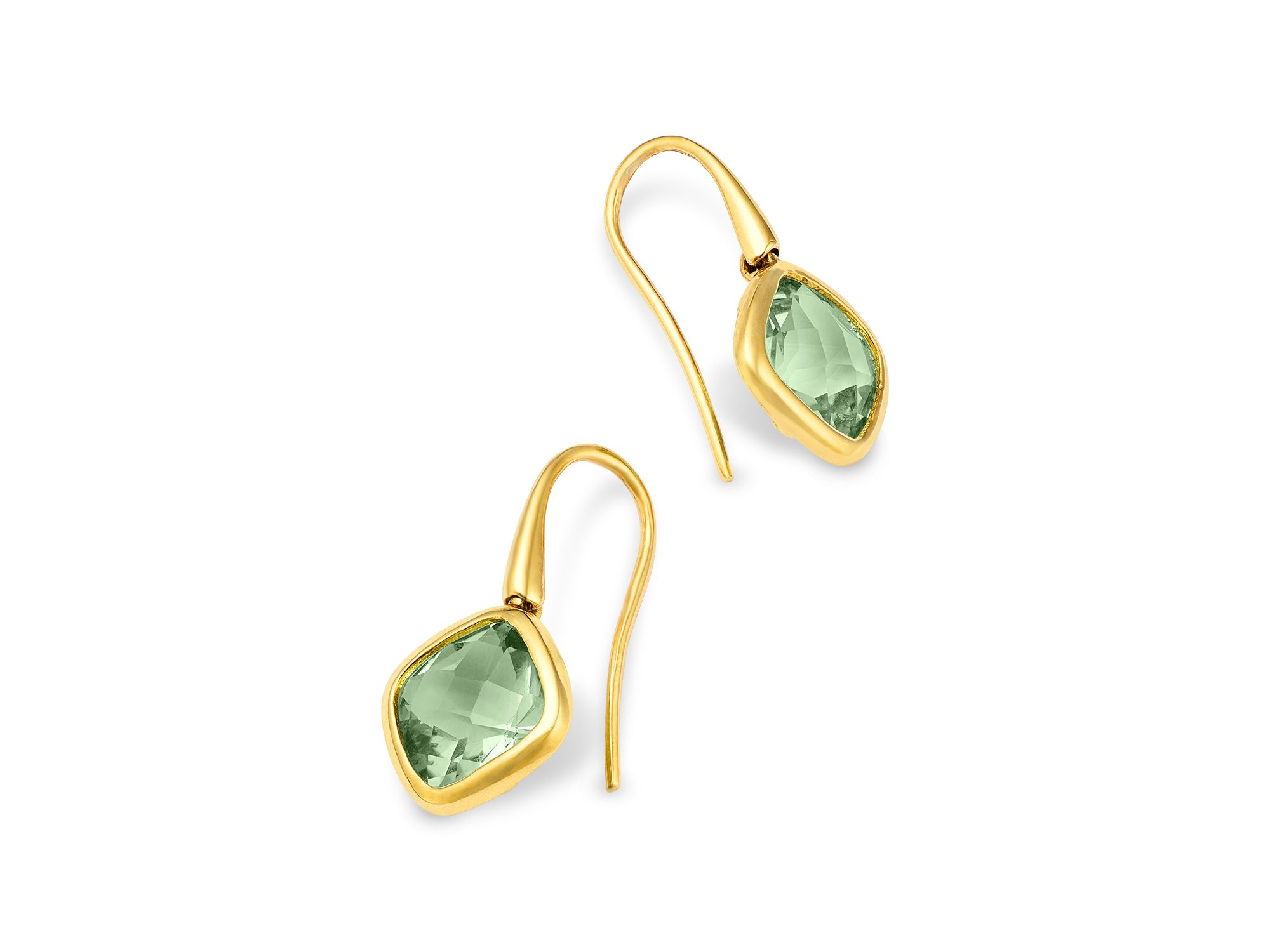Prasiolite Bezel Drop Earrings in 14K Yellow Gold — Image 3