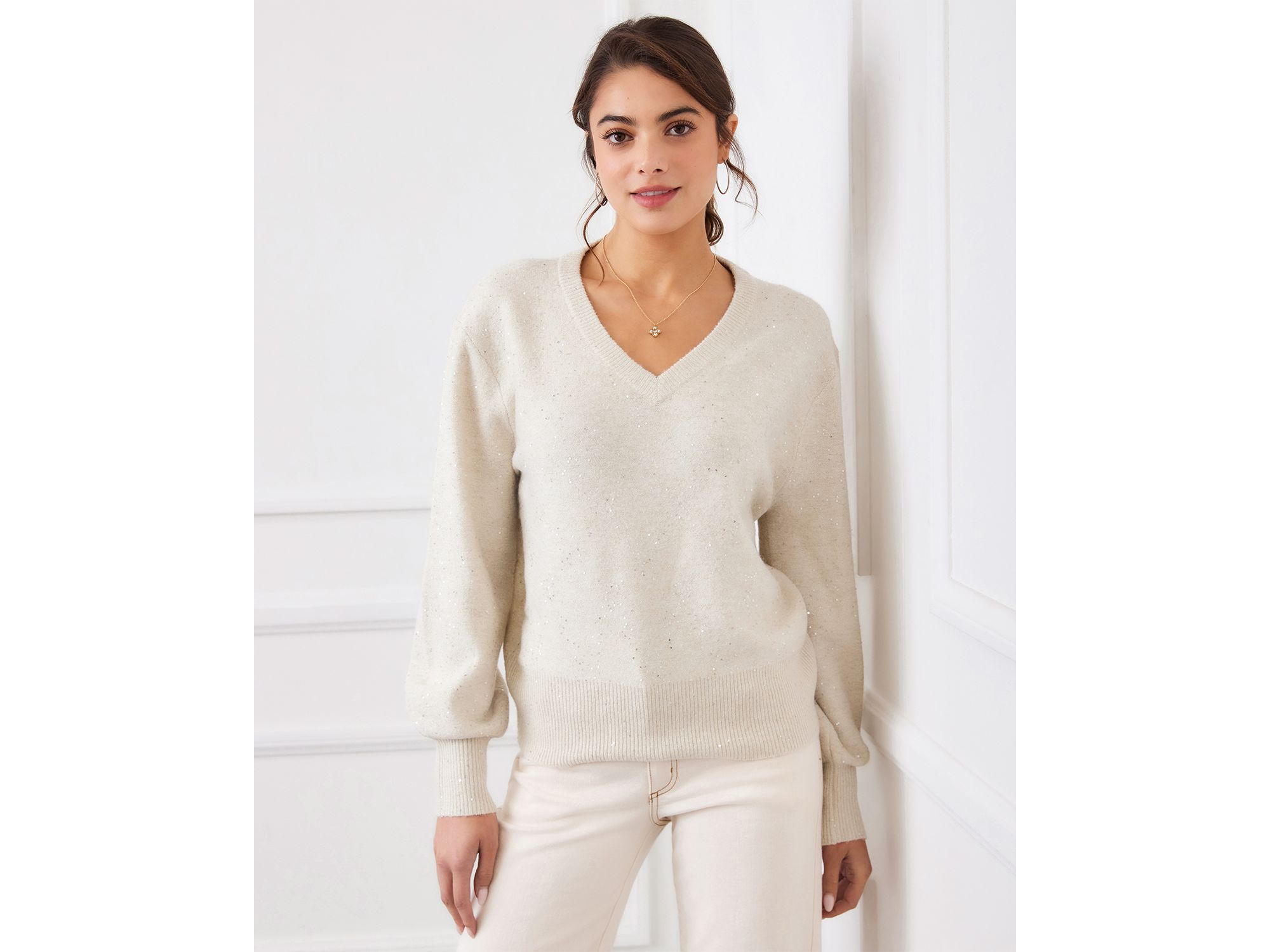 Sequinned V Neck Sweater — Image 4